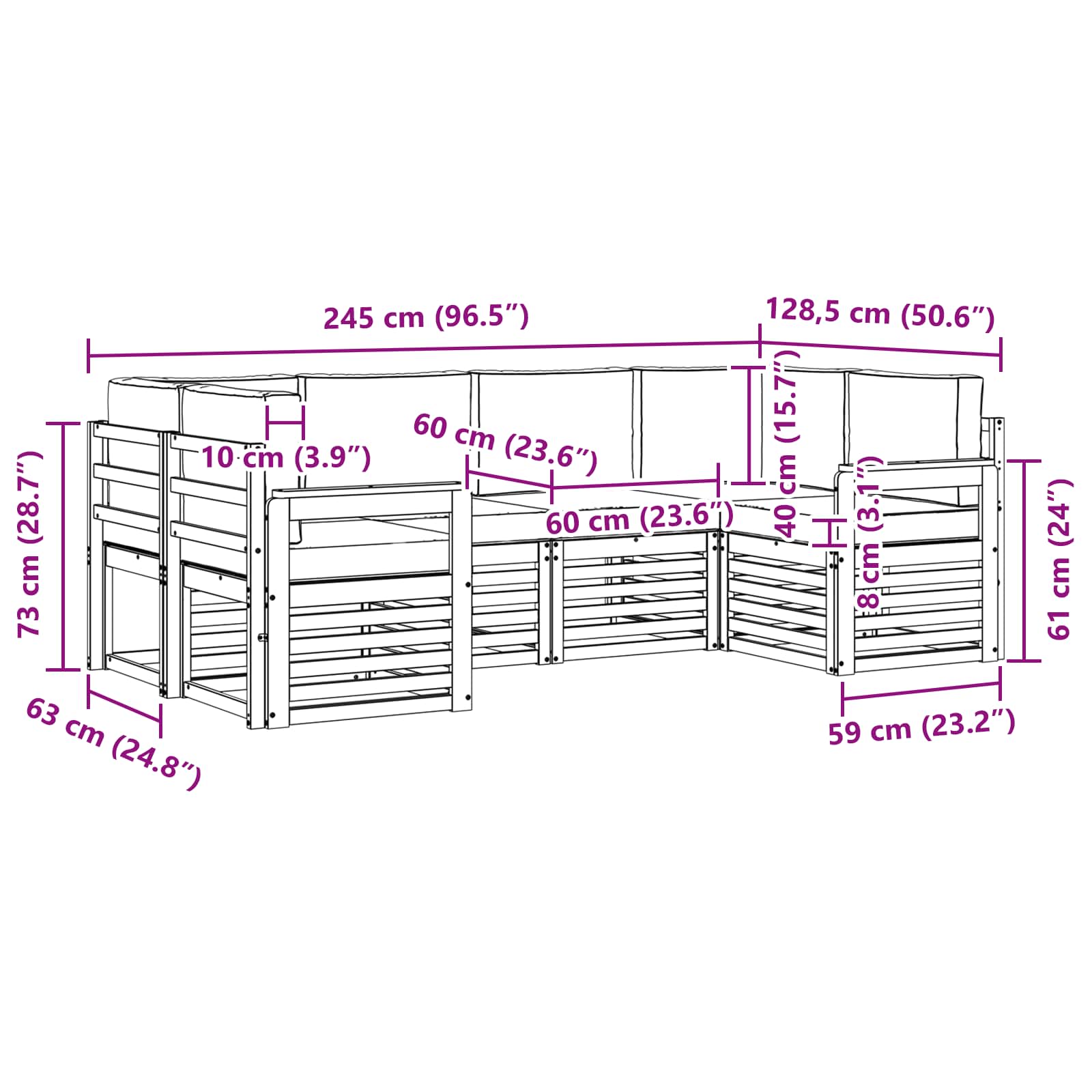 Buiten bankenset 5 pcs Wit en Crème 245 x 128,5 x 73 cm – afbeelding 7