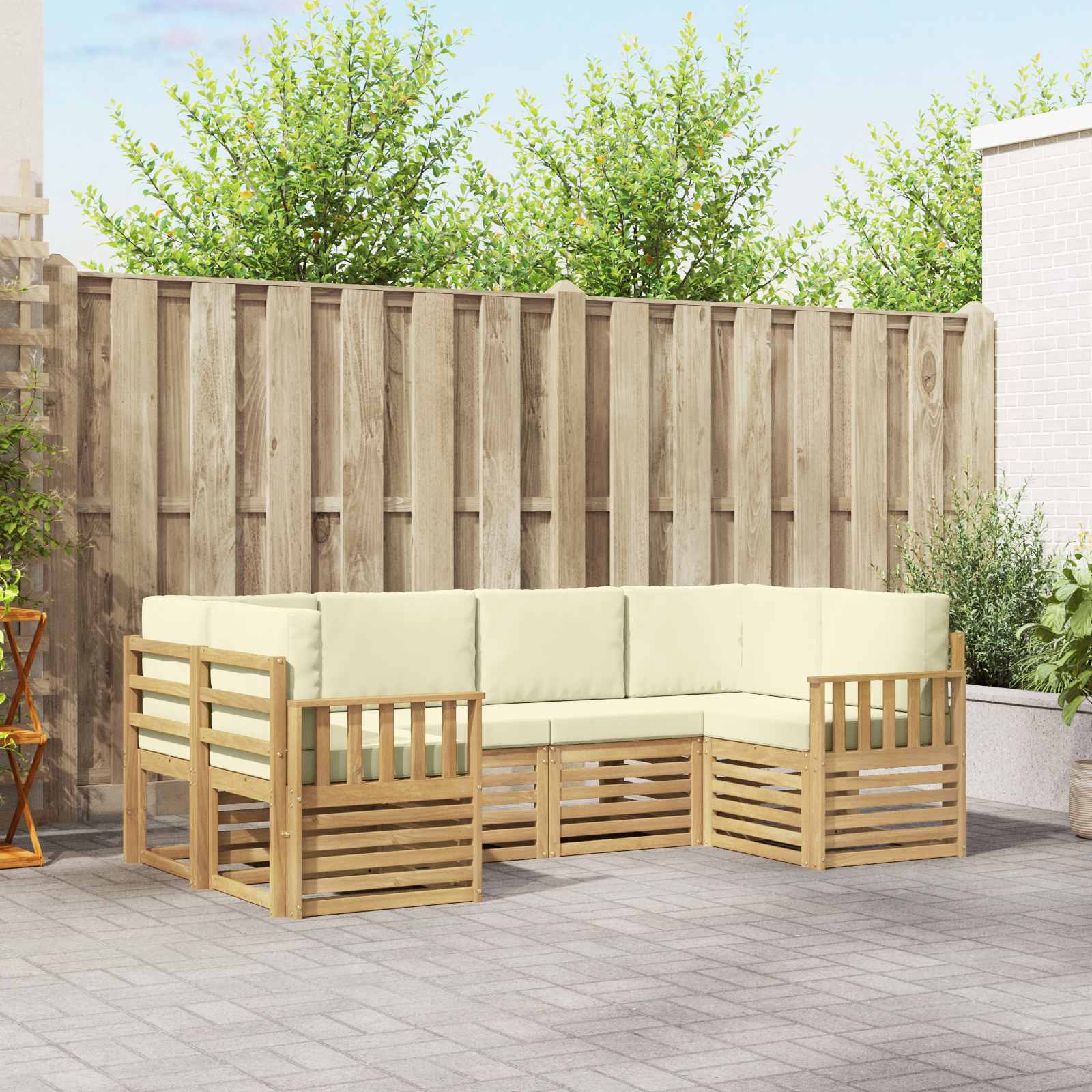 Buiten bankenset 5 pcs Wit en Crème 245 x 128,5 x 73 cm – afbeelding 1