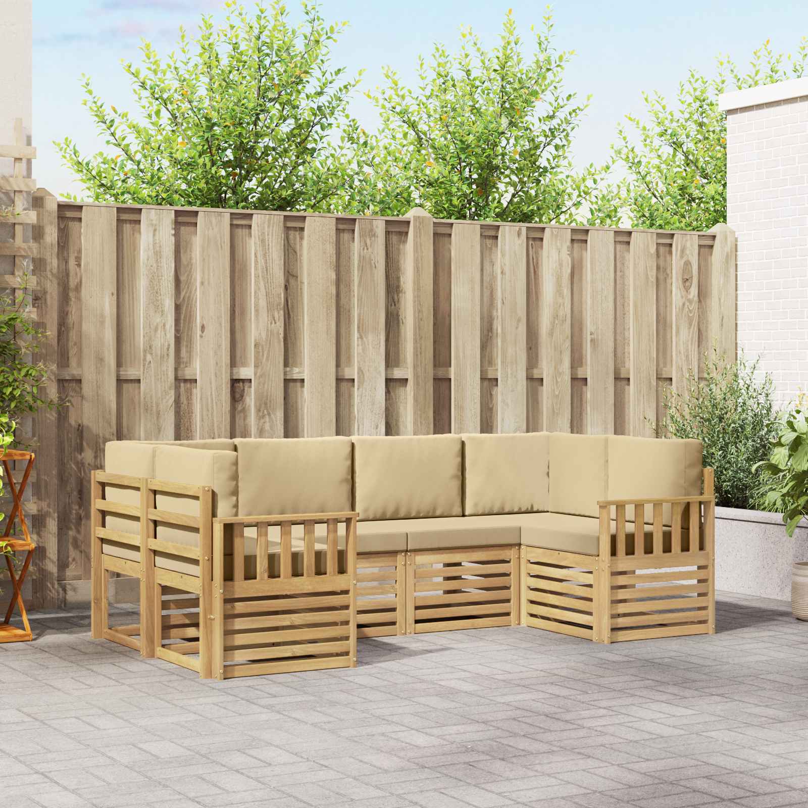 Buiten bankenset 5 pcs Wit en Beige 245 x 128,5 x 73 cm