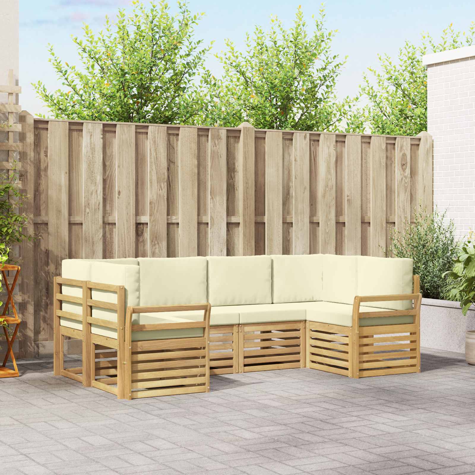 Buiten bankenset 6 pcs Wit en crèmekleurig 245 x 130,5 x 73 cm – afbeelding 1