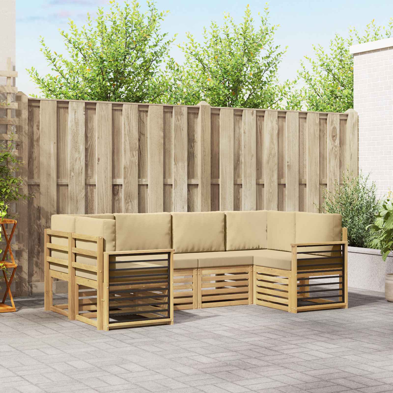 Hoekbank Set 6 pcs Wit en Beige 245 x 128,5 x 73 cm Polyester – afbeelding 1