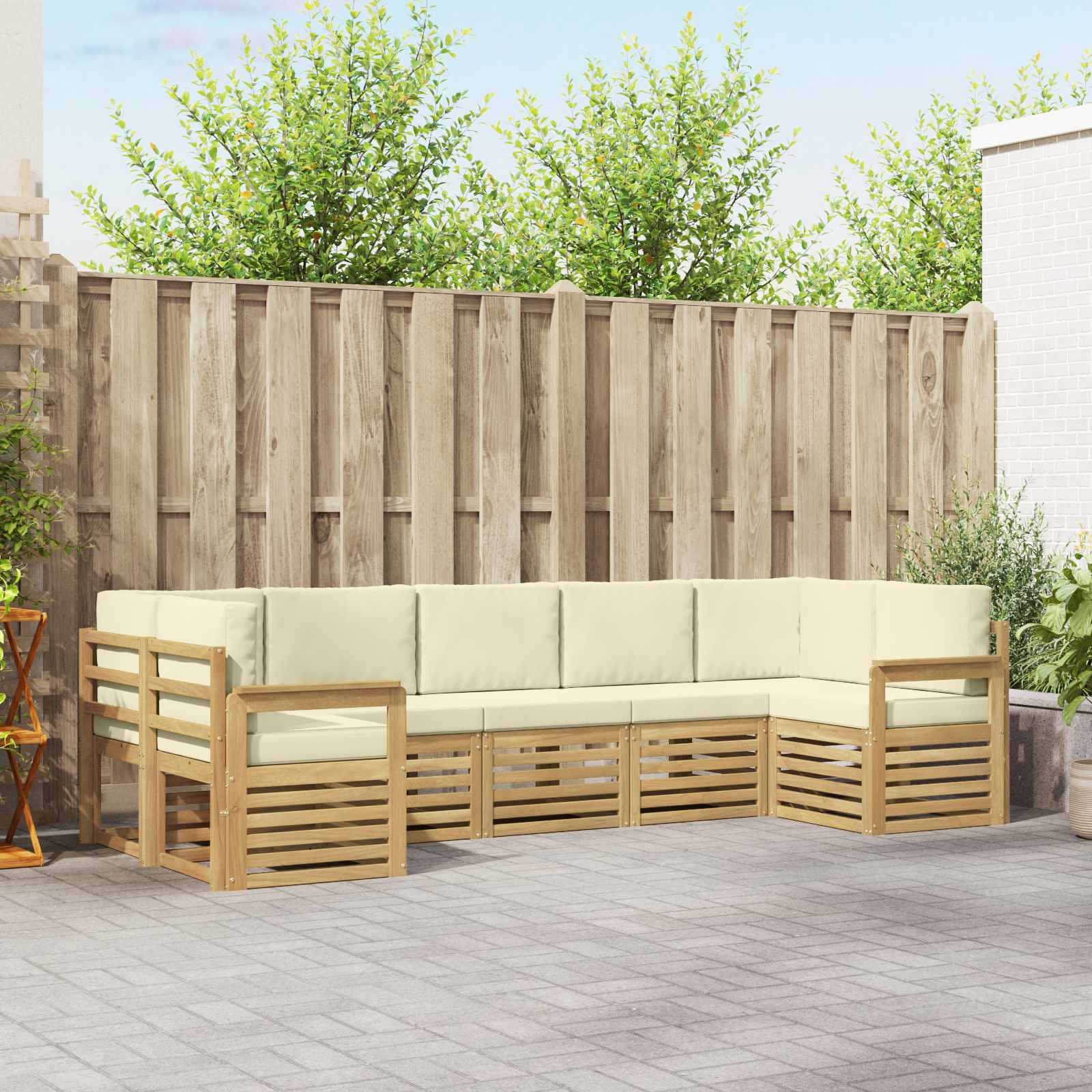 Buiten bankenset 6 pcs Wit en Crème 304 x 128,5 x 73 cm – afbeelding 1