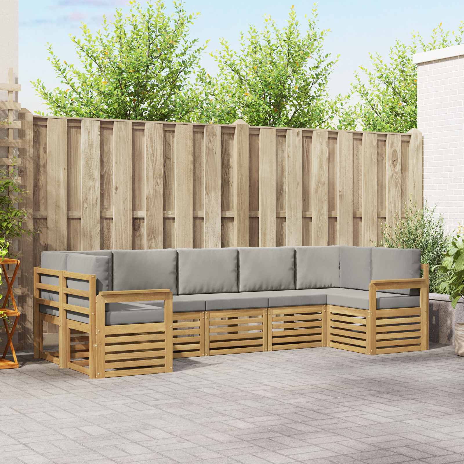 Buiten bankenset 6 pcs Wit en Lichtgrijs 304 x 128,5 x 73 cm – afbeelding 1