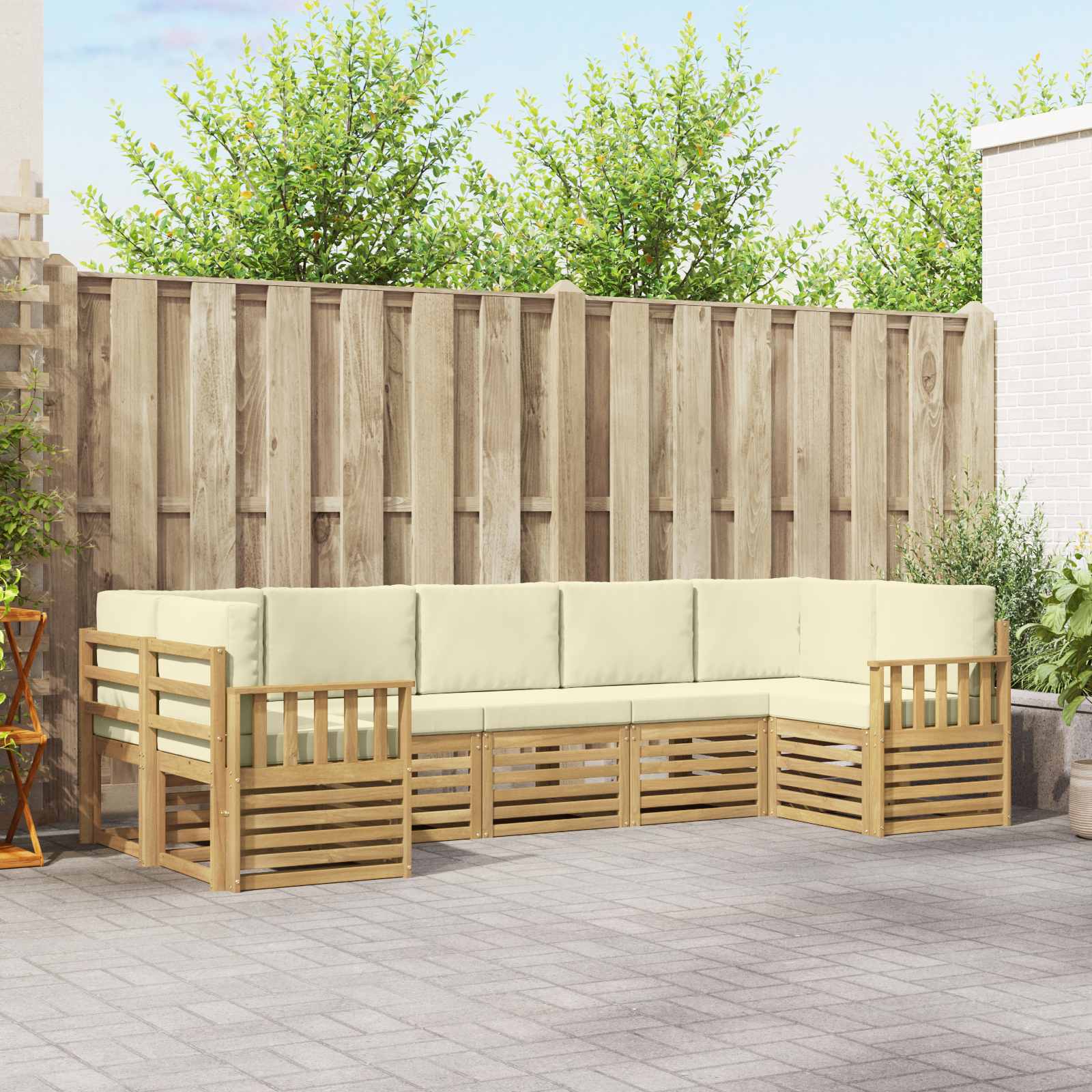 Buiten bankenset 6 pcs Wit en Crème 304 x 128,5 x 73 cm – afbeelding 1