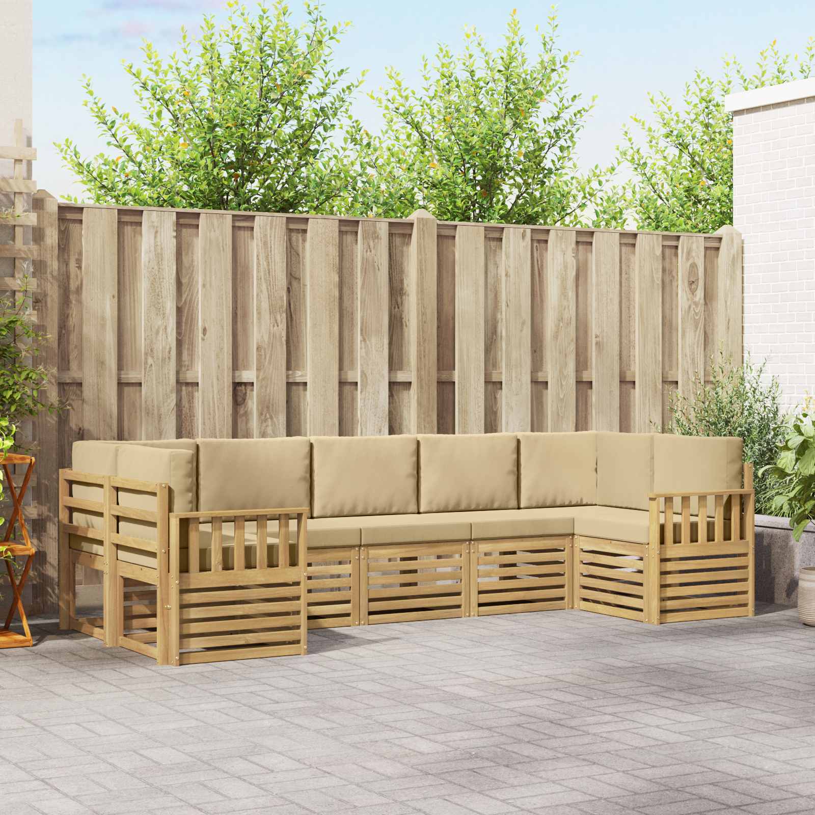 Buiten bankenset 6 pcs Wit en Beige 304 x 128,5 x 73 cm – afbeelding 1
