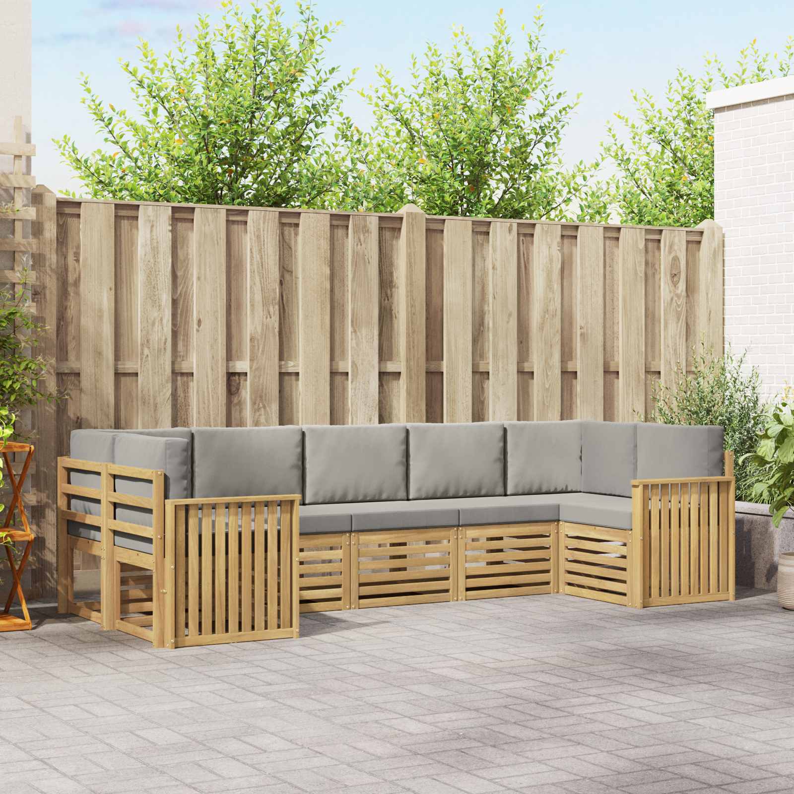 Buiten bankenset 7 pcs Wit en Lichtgrijs 304 x 128,5 x 73 cm – afbeelding 1