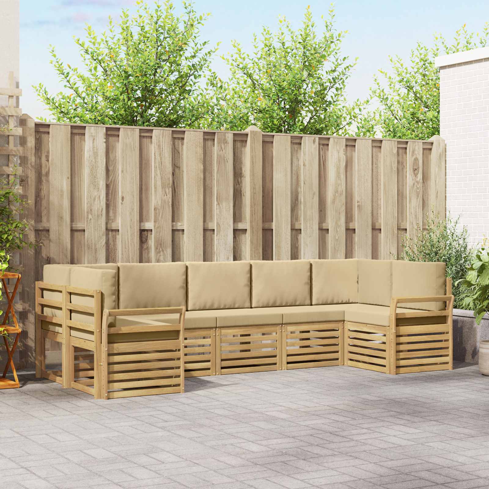 Buiten bankenset 7 pcs Wit en Beige 304 x 130,5 x 73 cm – afbeelding 1