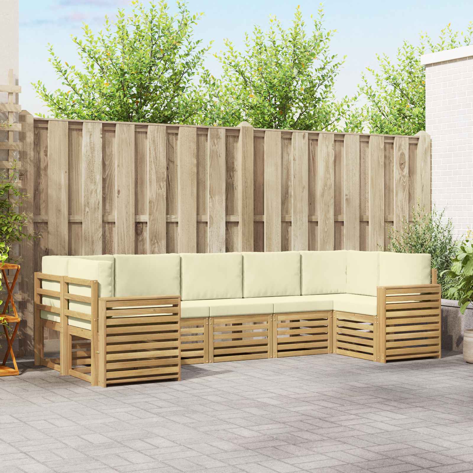 Buiten bankenset 7 pcs Wit en crèmekleurig 304 x 132,5 x 73 cm – afbeelding 1