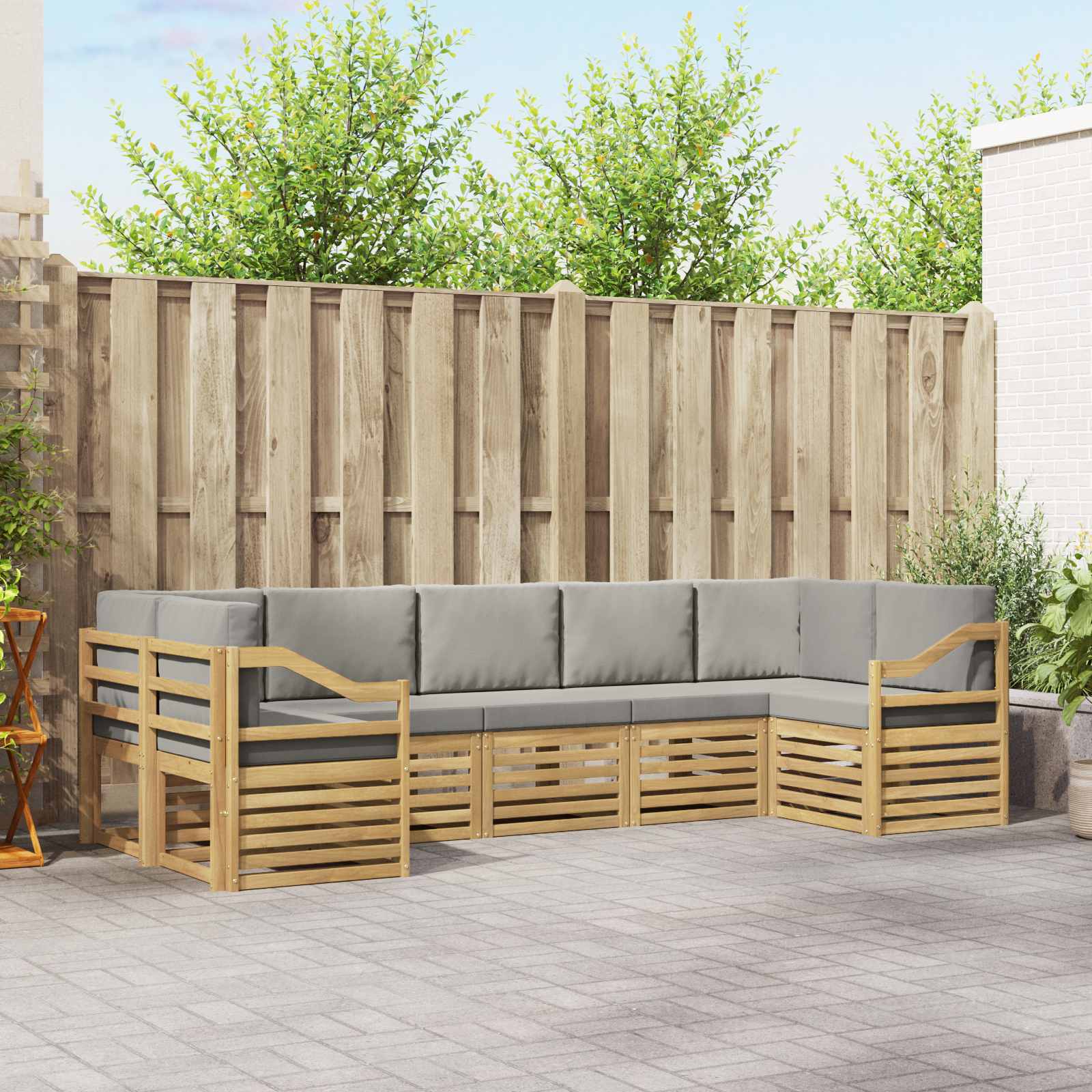 Hoekbank Set 7 pcs Wit en Lichtgrijs 304 x 126,5 x 73 cm – afbeelding 1