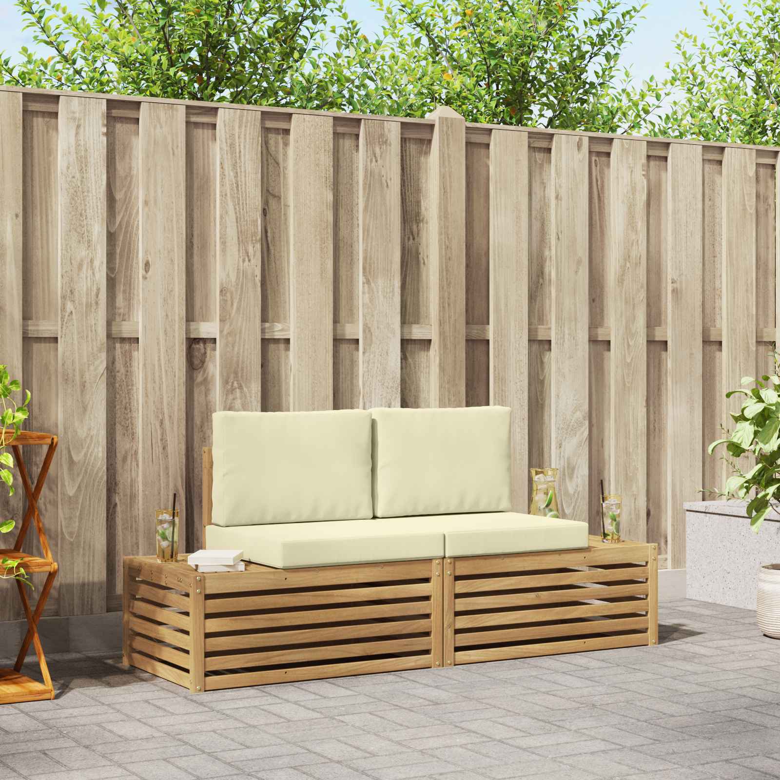 Buiten bankenset met kussen Wit 182,5 x 63 x 73 cm Polyester – afbeelding 1