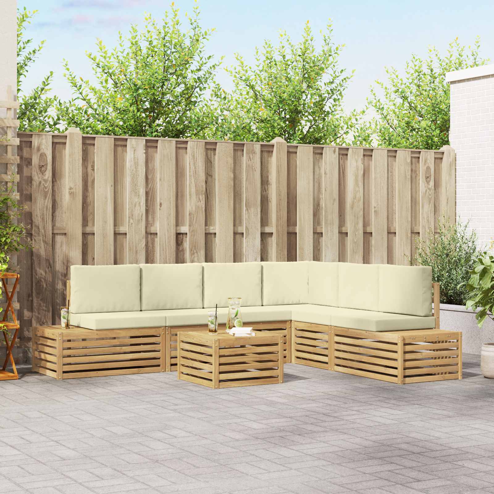 Buiten bankenset met kussen Wit 59 x 59 x 37 cm Polyester – afbeelding 1