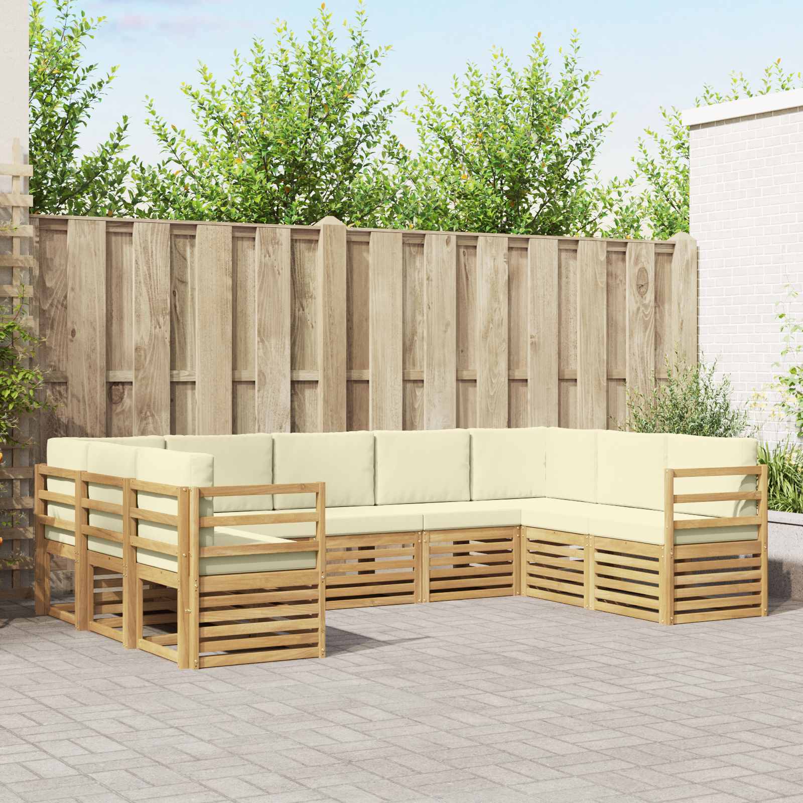Hoekbank Set met kussen 9 pcs Wit en crèmekleurig Polyester – afbeelding 1