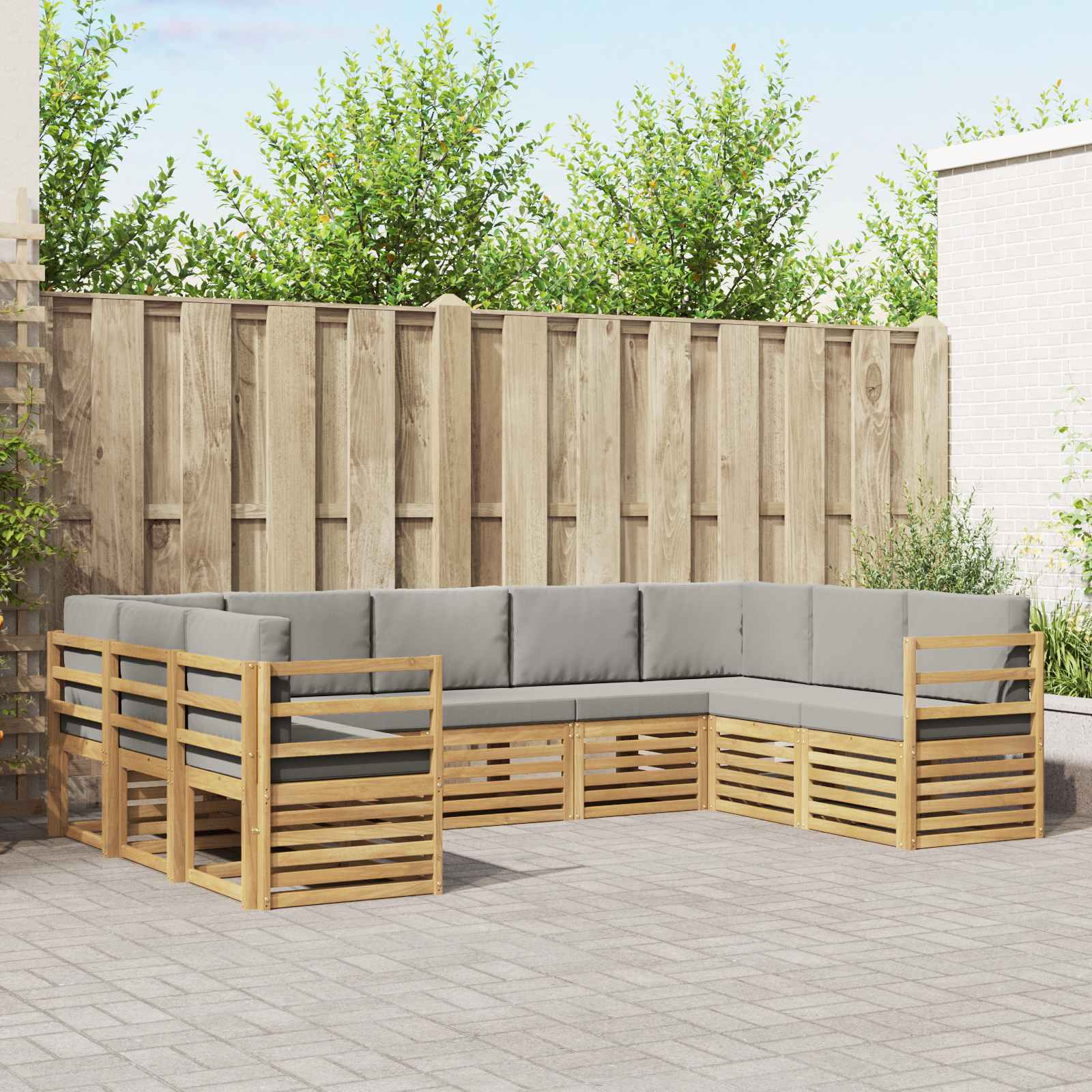 Hoekbank Set 9 pcs Wit en Lichtgrijs 304 x 185,5 x 73 cm – afbeelding 1