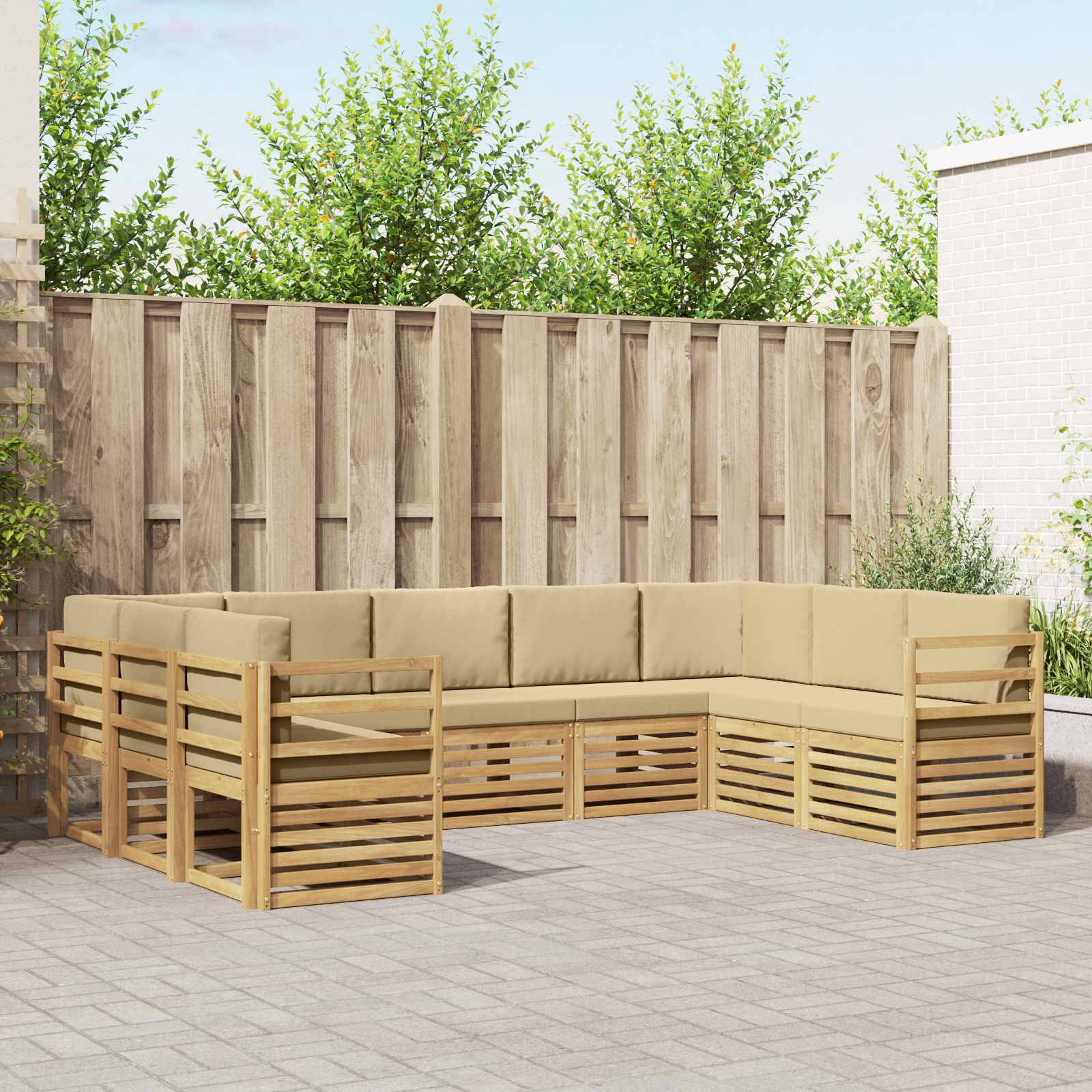 Hoekbank Set 9 pcs Wit en Beige 304 x 185,5 x 73 cm Polyester
