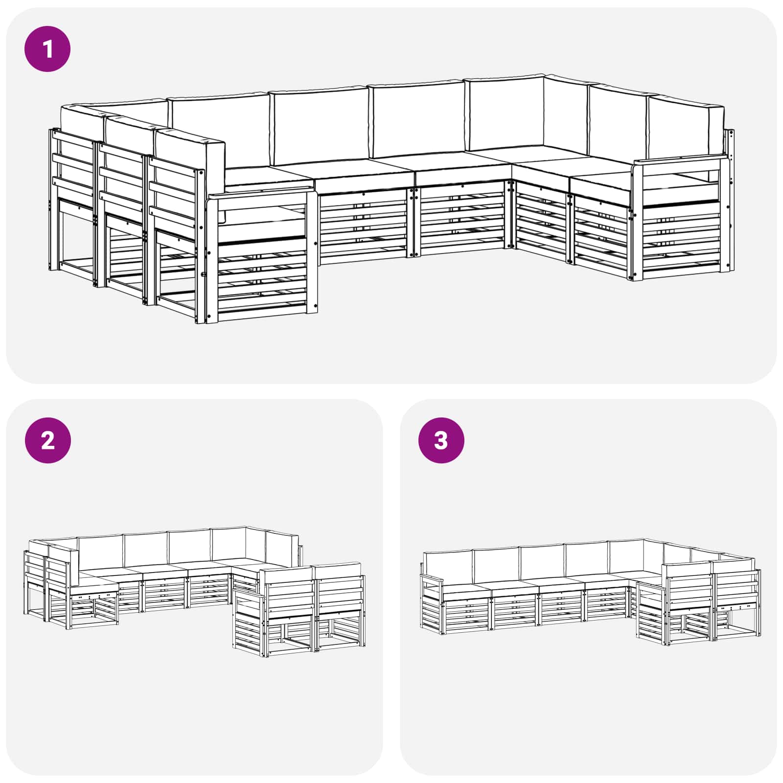 Buiten bankenset 7 pcs Wit en Crème 304 x 128,5 x 73 cm – afbeelding 7