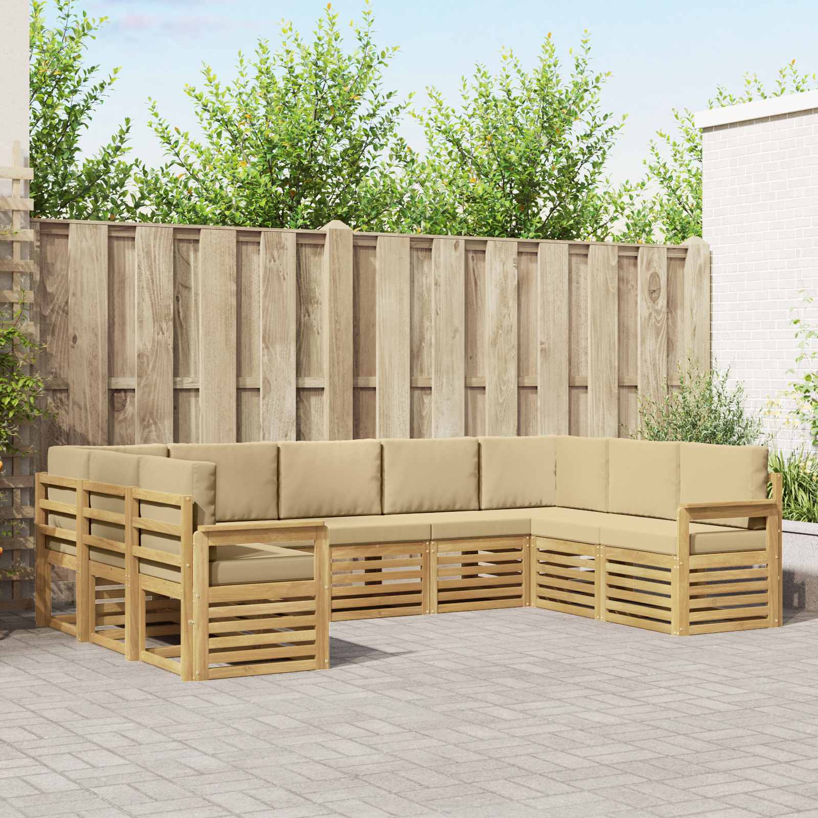 Buiten bankenset 7 pcs Wit en Beige 304 x 128,5 x 73 cm – afbeelding 1