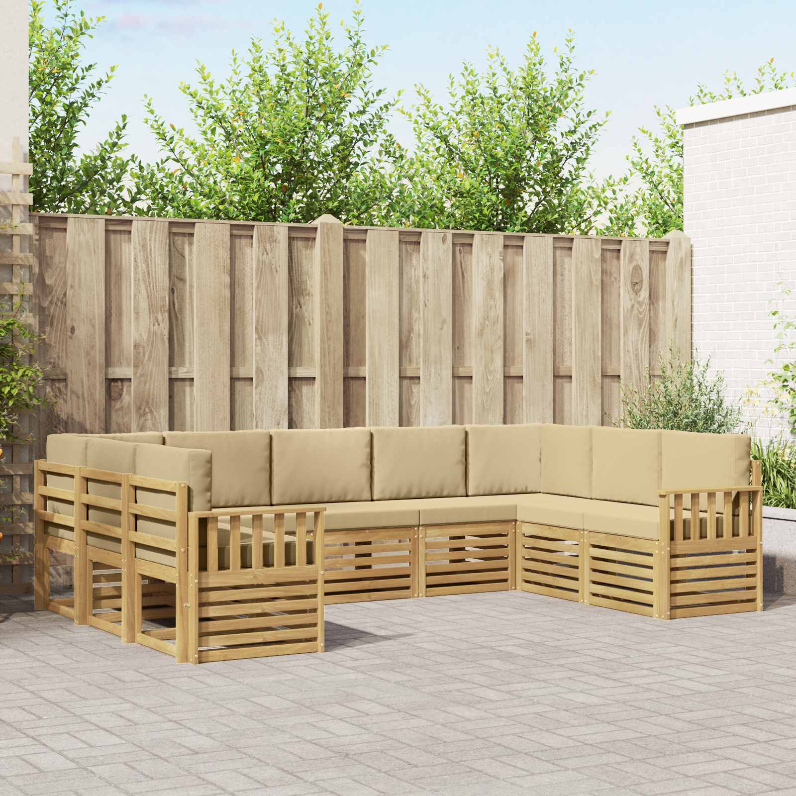 Buiten bankenset 7 pcs Wit en Beige 304 x 128,5 x 73 cm – afbeelding 1