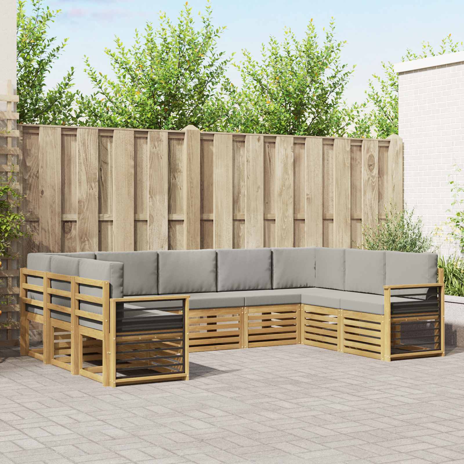 Hoekbank Set 9 pcs Wit en Lichtgrijs 304 x 187,5 x 73 cm – afbeelding 1