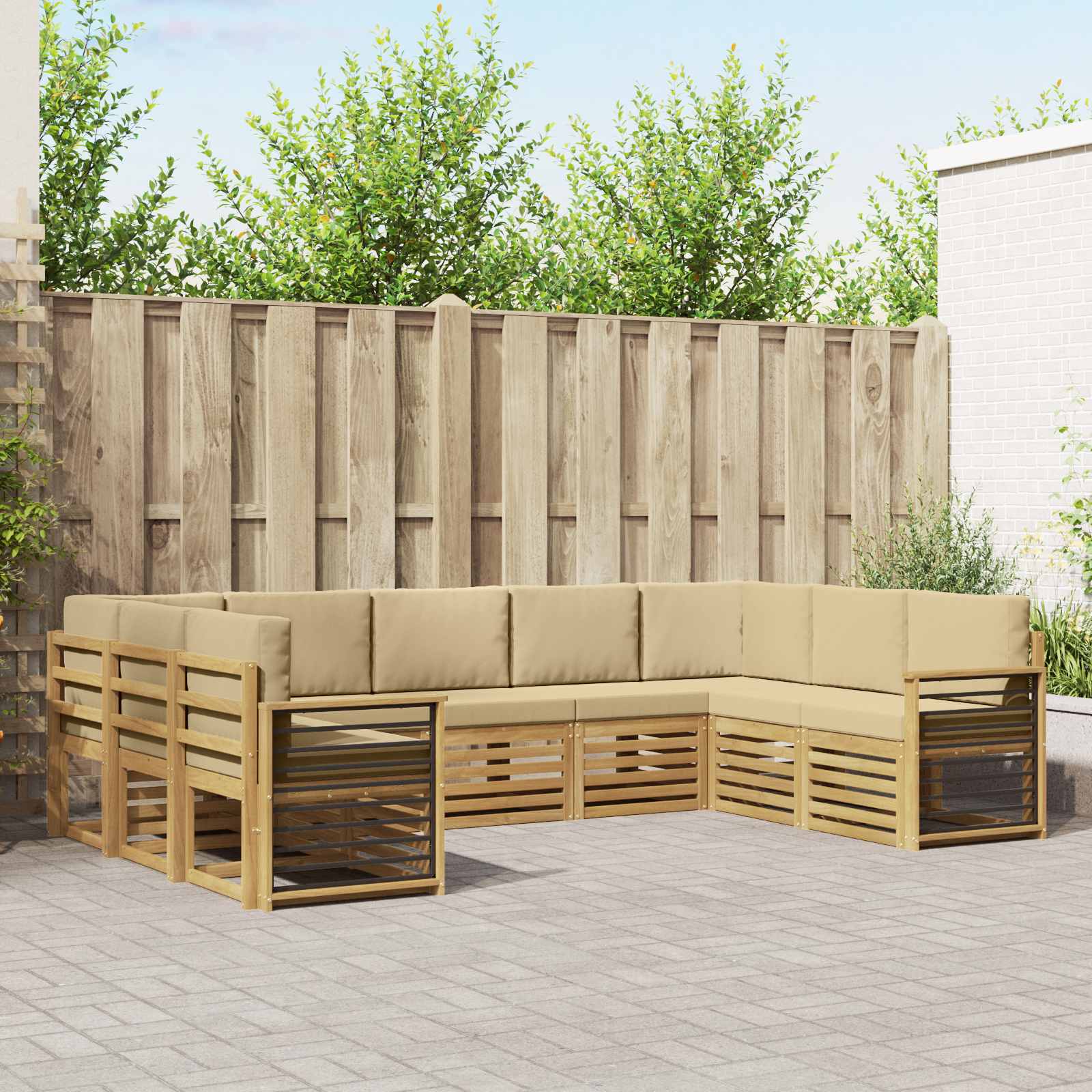 Buiten bankenset 9 pcs Wit en Beige 304 x 187,5 x 73 cm