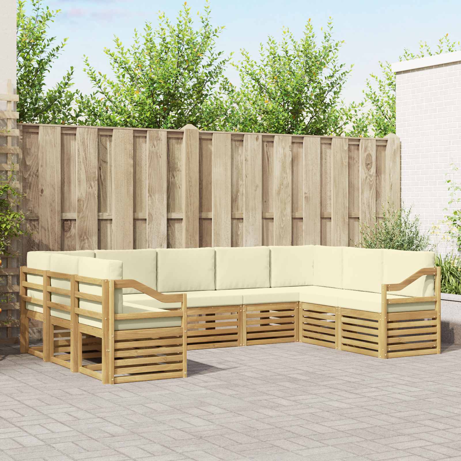Hoekbank Set met kussen 9 pcs Wit en crèmekleurig Polyester