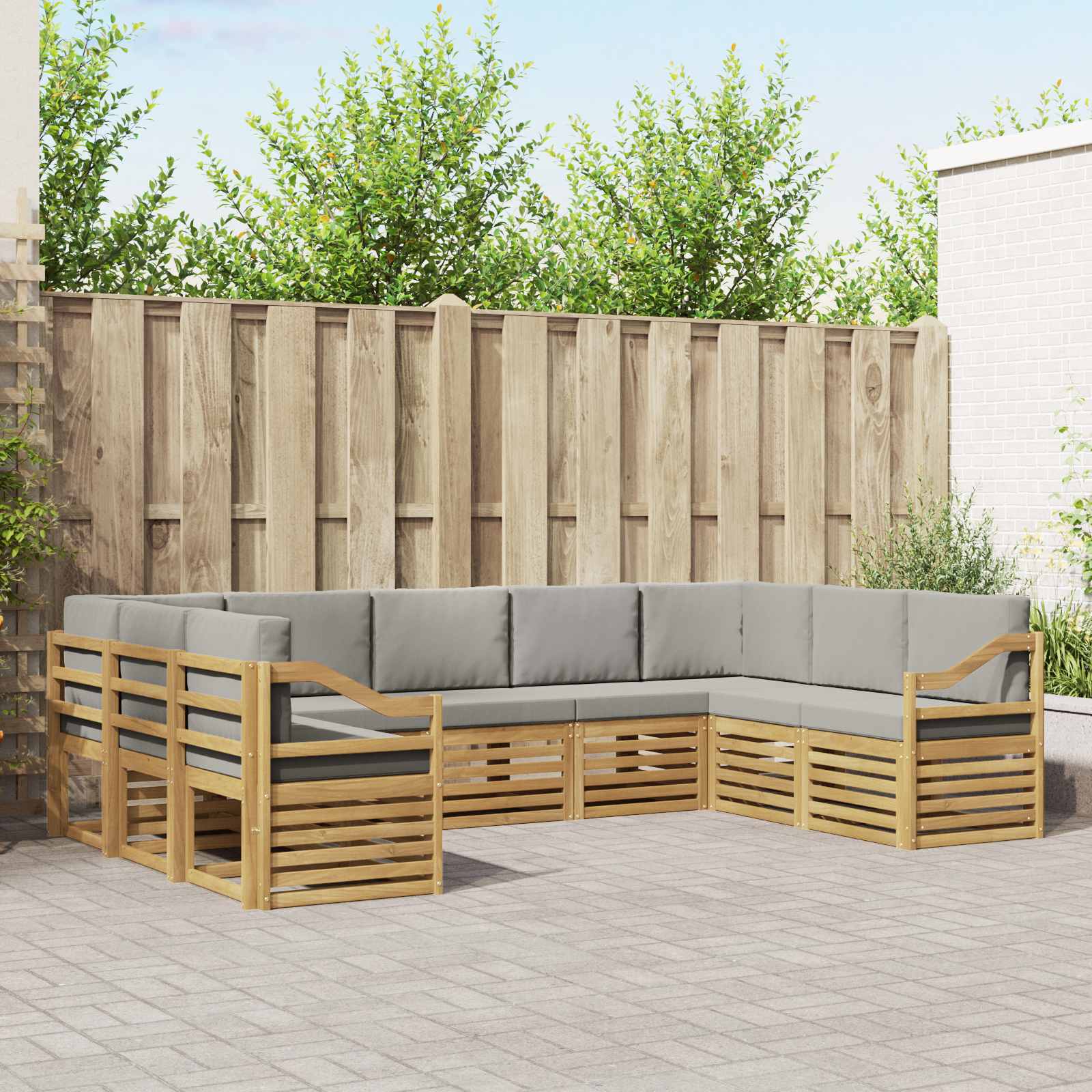 Hoekbank Set 9 pcs Wit en Lichtgrijs 304 x 185,5 x 73 cm