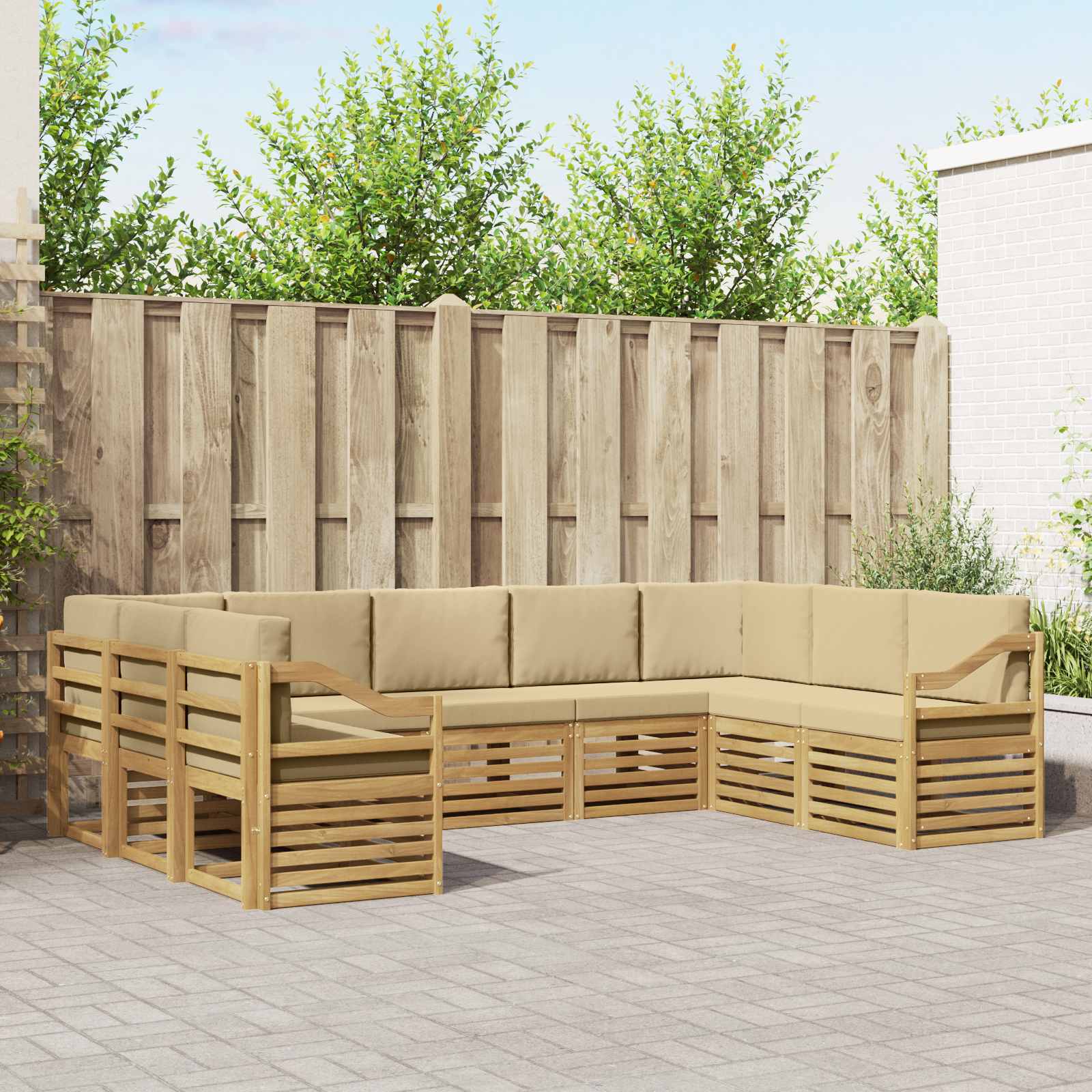 Hoekbank Set 9 pcs Wit en Beige 304 x 185,5 x 73 cm Polyester