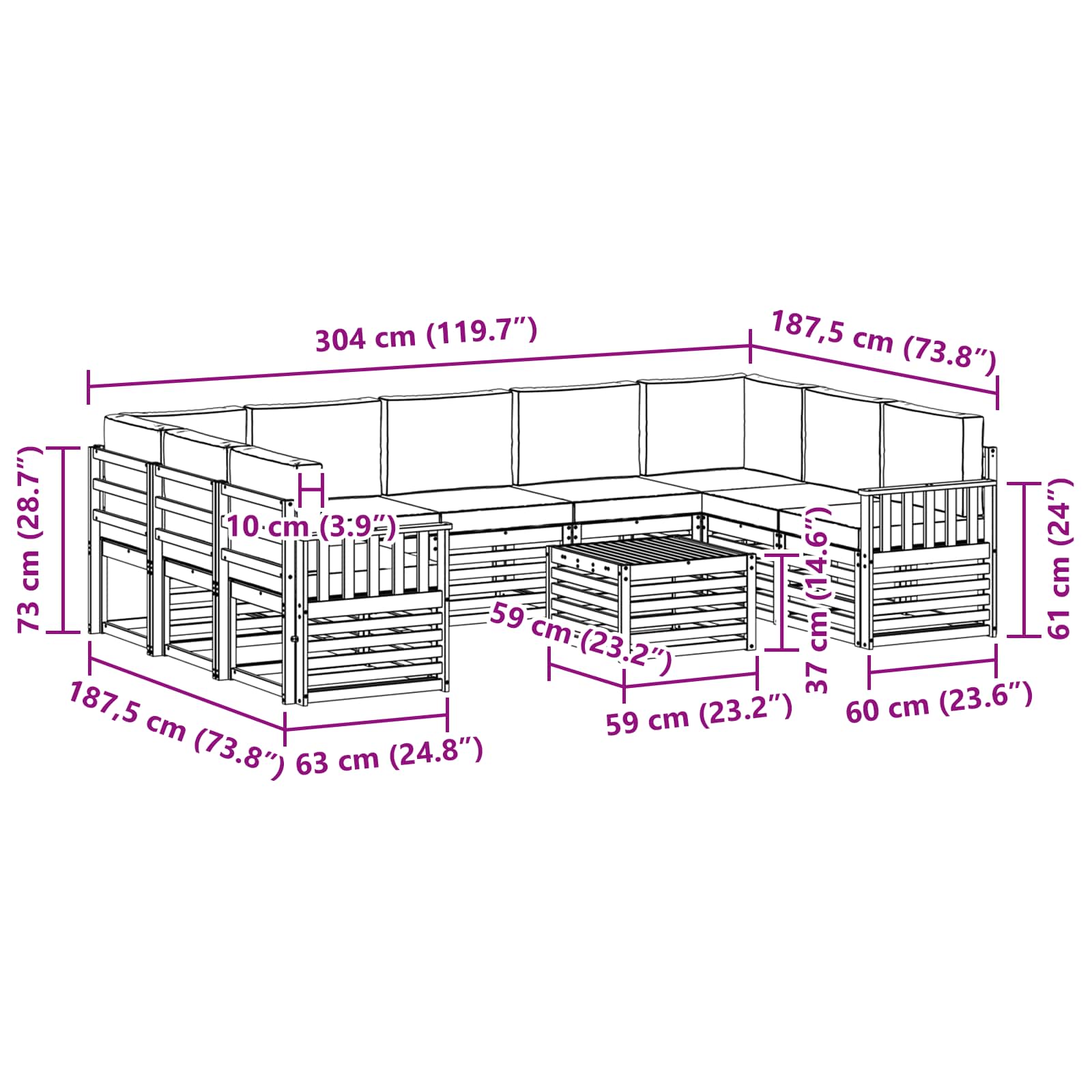Buiten bankenset 8 pcs Wit en Anthraciet 59 x 59 x 37 cm – afbeelding 8
