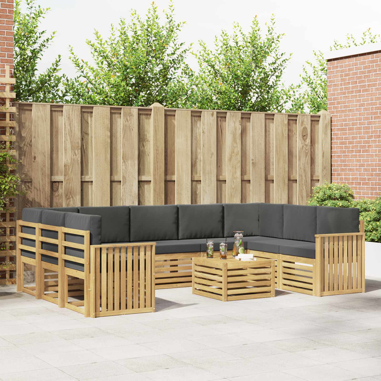 Buiten bankenset 10 pcs Wit en antracietkleurig 59 x 59 x 37 cm – afbeelding 1