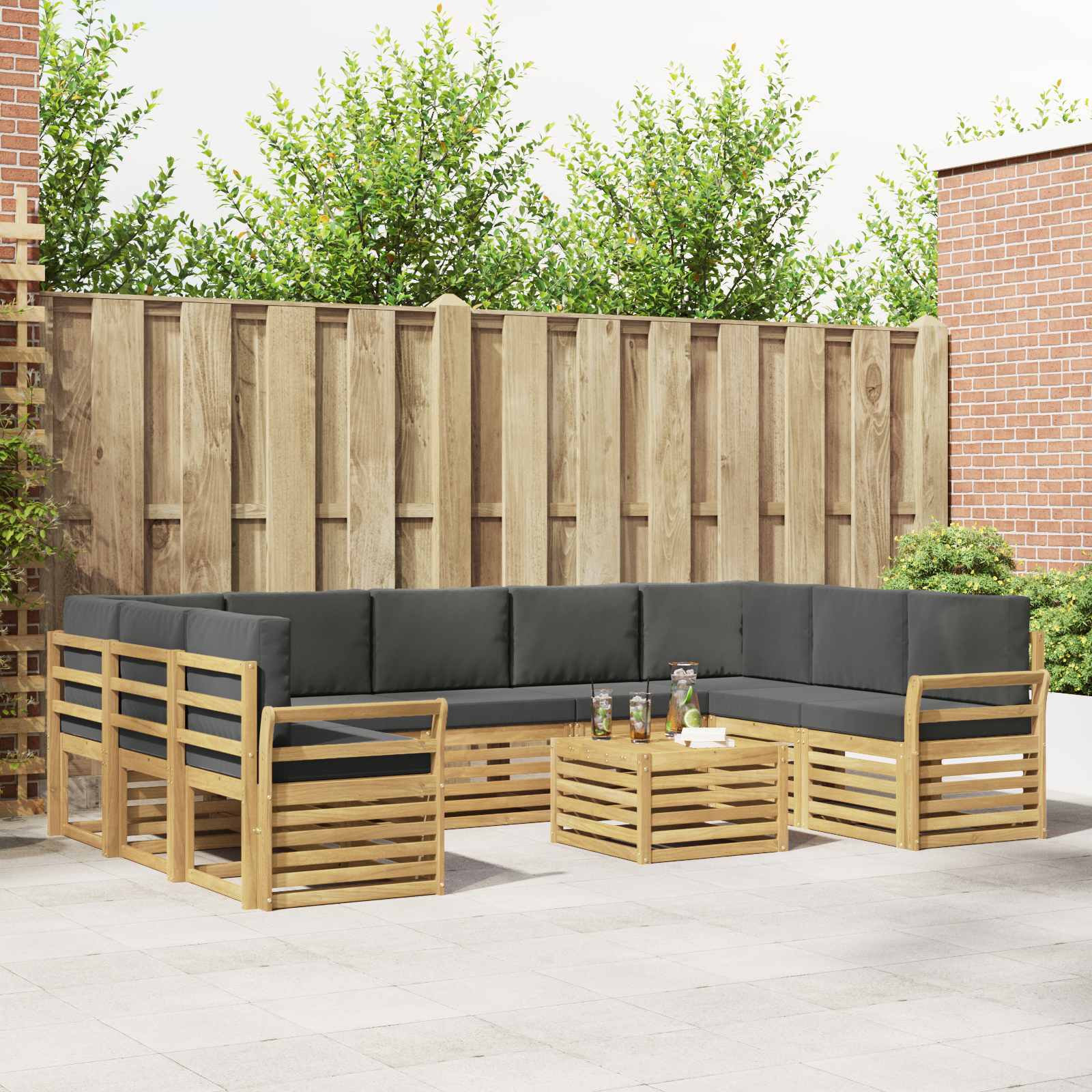 Buiten bankenset 10 pcs Wit en antracietkleurig 59 x 59 x 37 cm – afbeelding 1