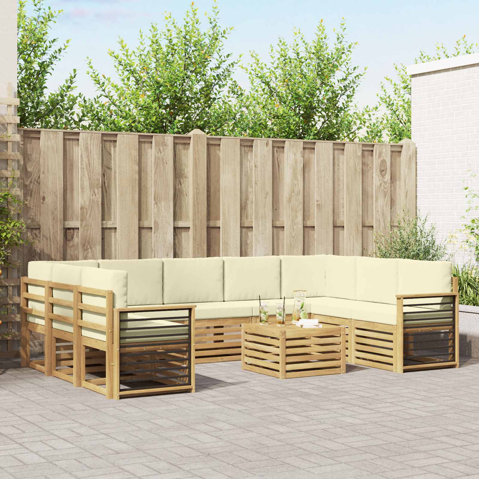 Sofa-Sets met kussen 10 pcs Wit en crèmekleurig Polyester – afbeelding 1