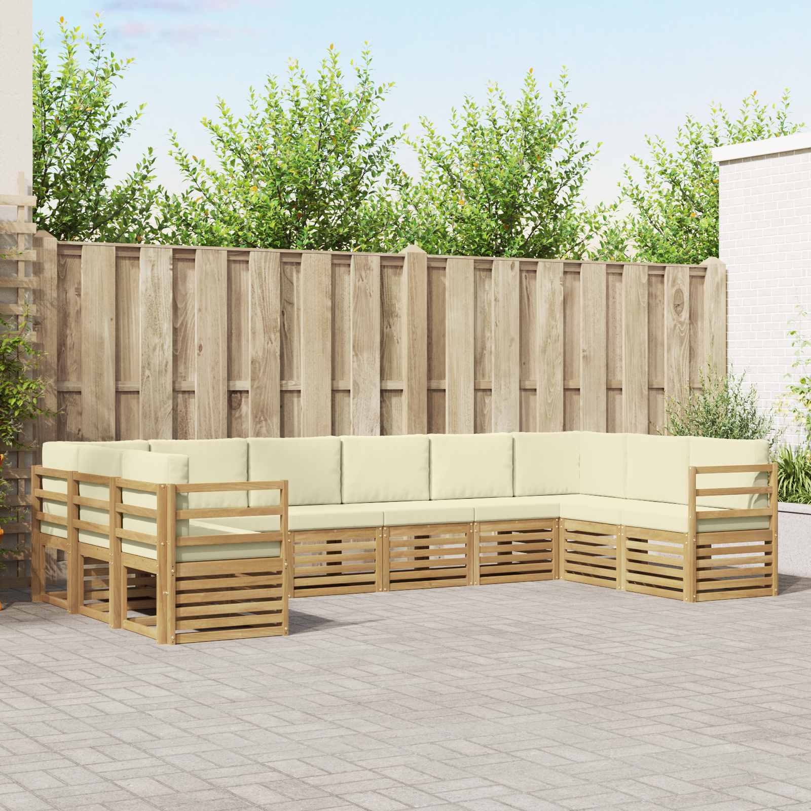 Buiten bankenset 10 pcs Wit en crèmekleurig Polyester