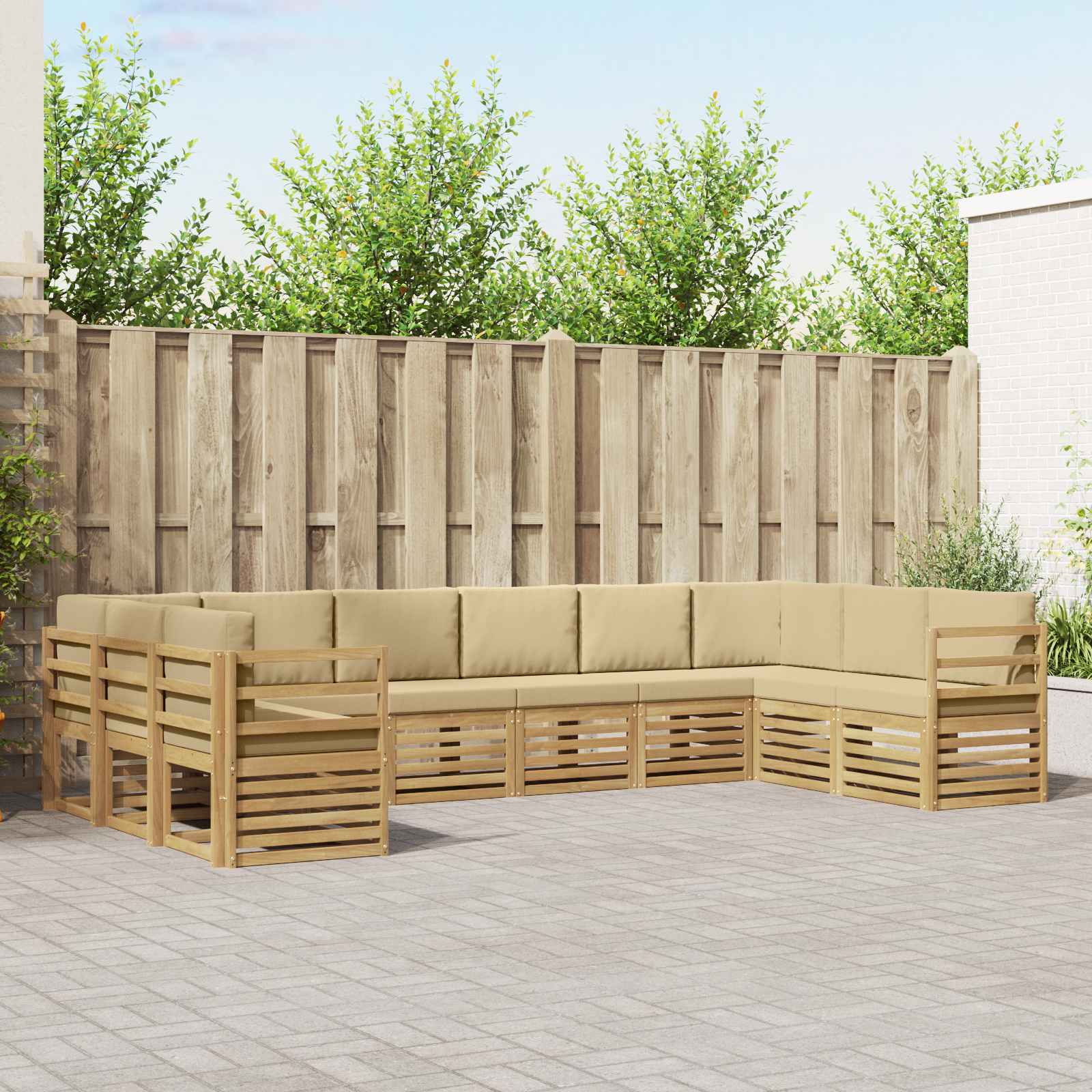 Hoekbank Set 10 pcs Wit en Beige 363 x 185,5 x 73 cm Polyester – afbeelding 1