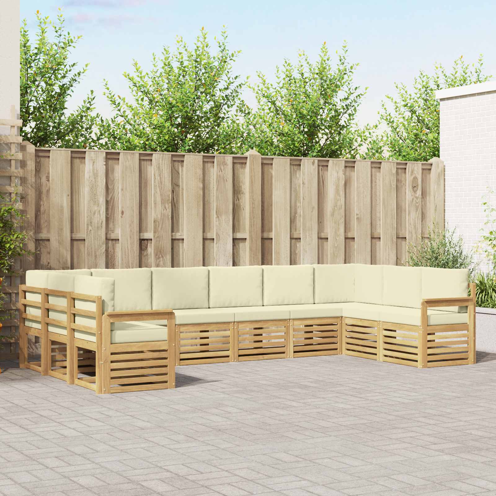 Buiten bankenset 7 pcs Wit en Crème 363 x 187,5 x 73 cm – afbeelding 1
