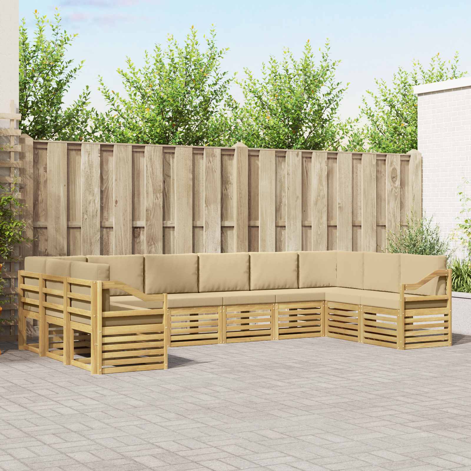 Hoekbank Set 10 pcs Wit en Beige 363 x 185,5 x 73 cm Polyester