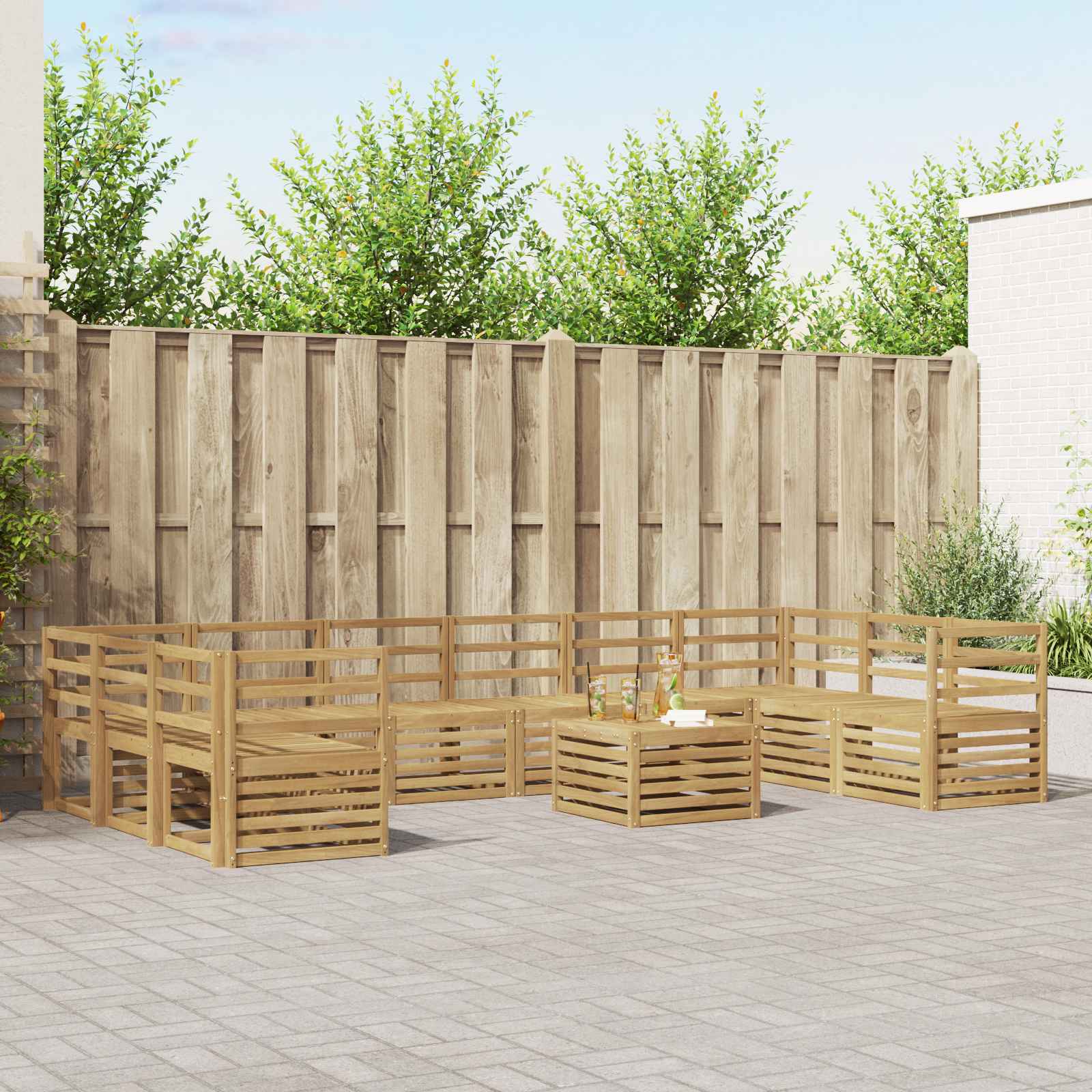 Buiten bankenset 11 pcs Wit 59 x 59 x 37 cm Massief Acaciahout – afbeelding 1