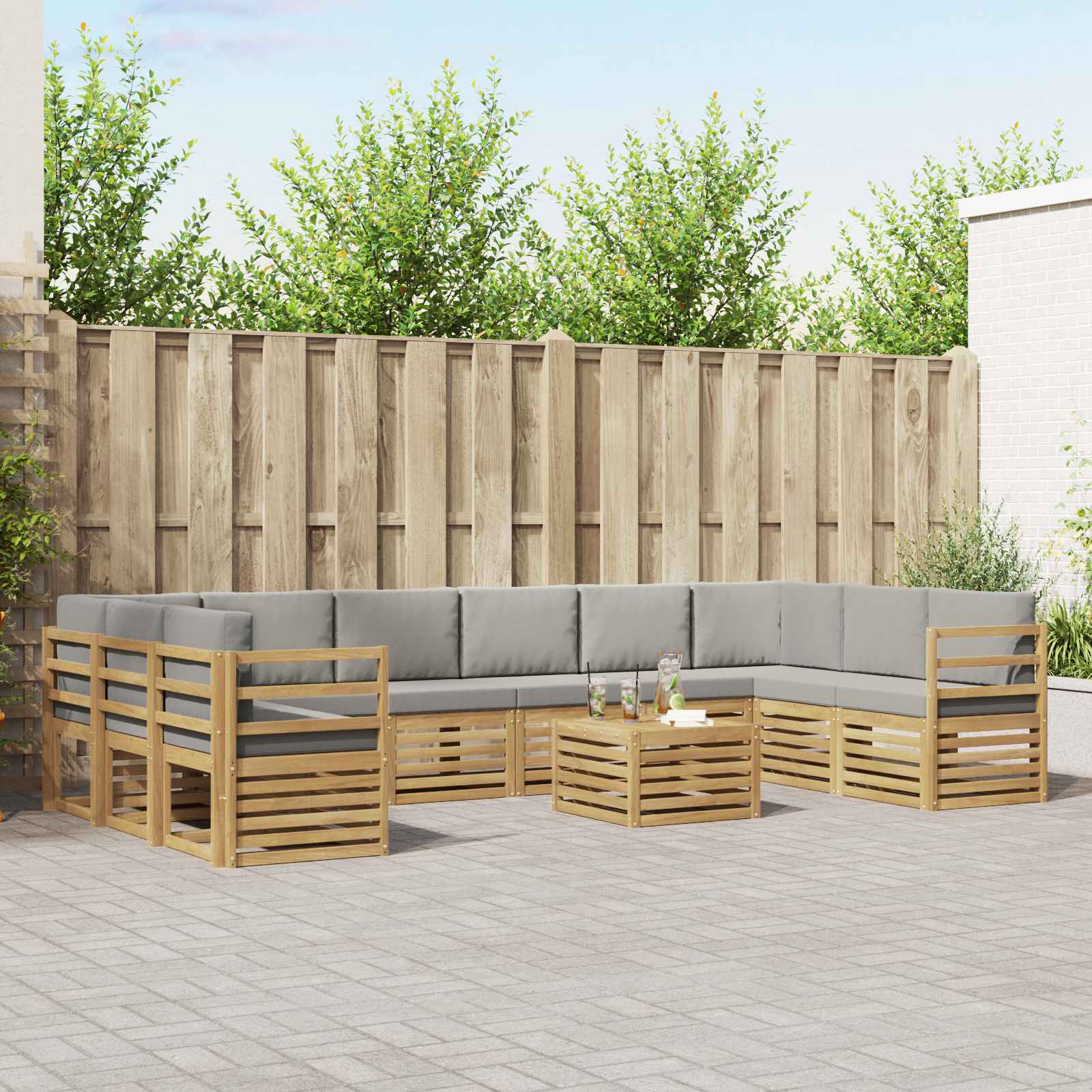 Buiten bankenset 11 pcs Wit en Lichtgrijs 59 x 59 x 37 cm