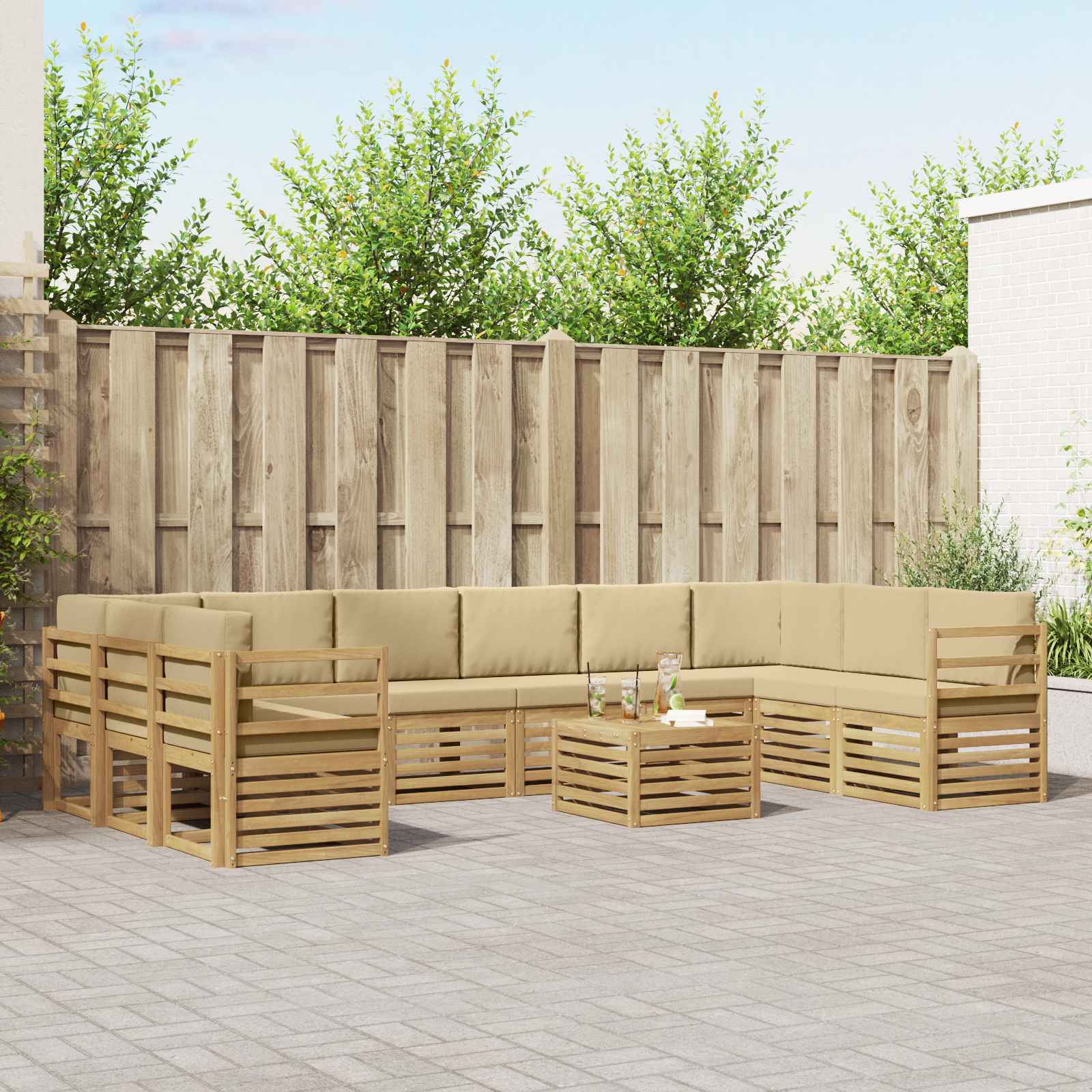 Buiten bankenset 11 pcs Wit en Beige 59 x 59 x 37 cm Polyester – afbeelding 1