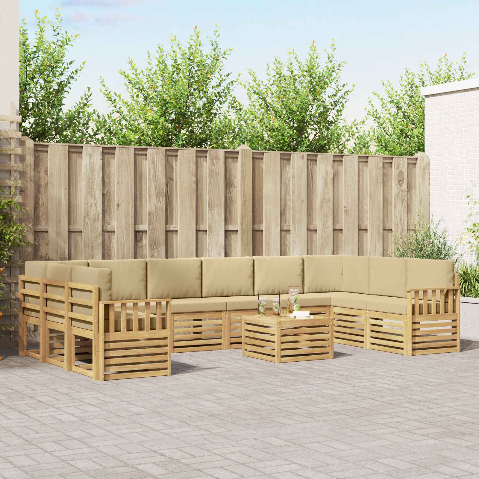 Buiten bankenset 8 pcs Wit en Beige 59 x 59 x 37 cm Polyester