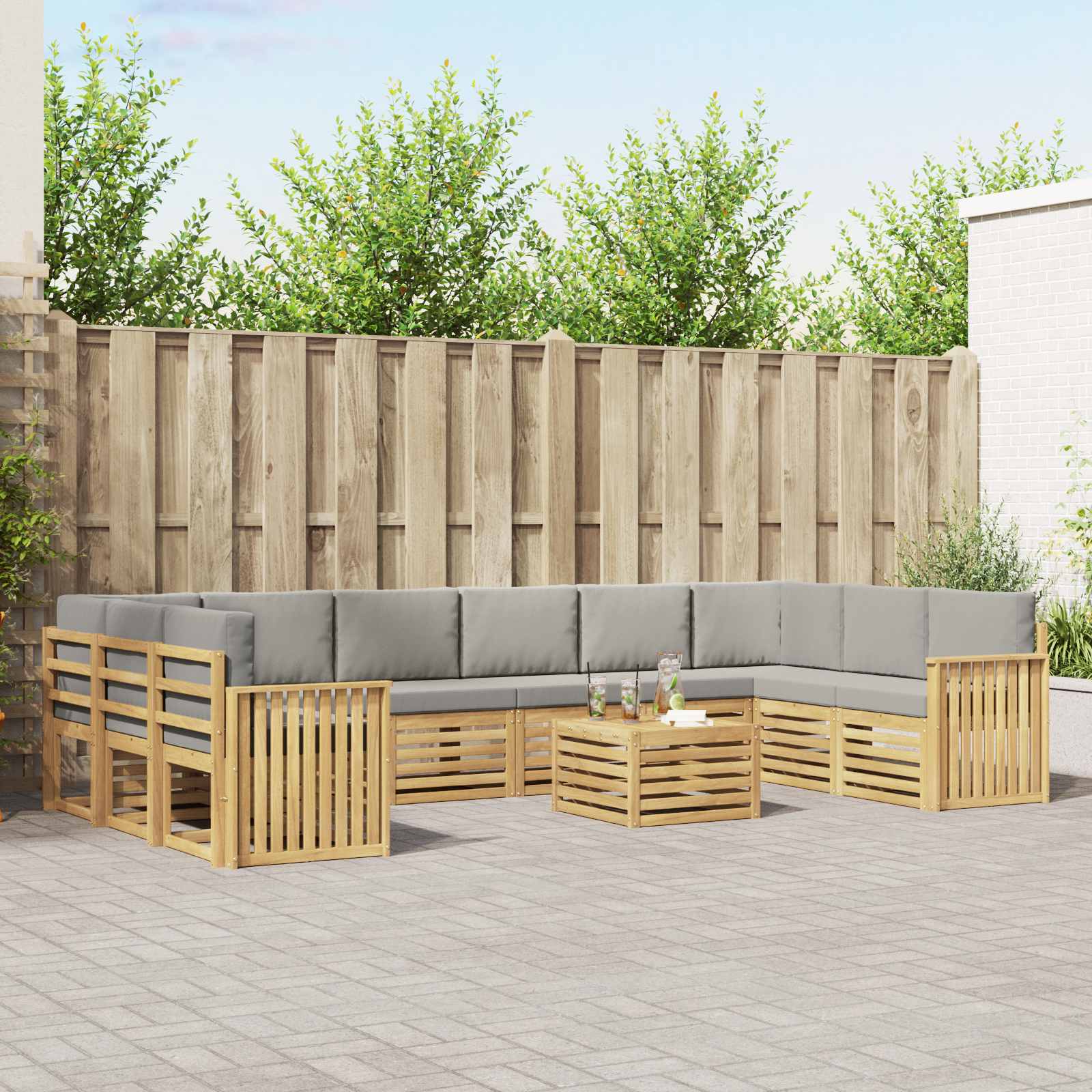 Buiten bankenset 11 pcs Wit en Lichtgrijs 59 x 59 x 37 cm – afbeelding 1
