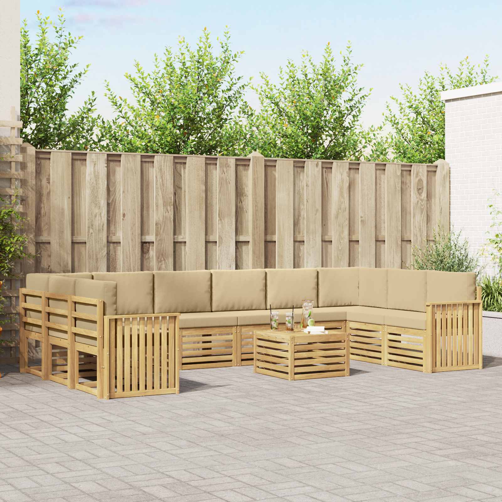 Buiten bankenset 11 pcs Wit en Beige 59 x 59 x 37 cm Polyester