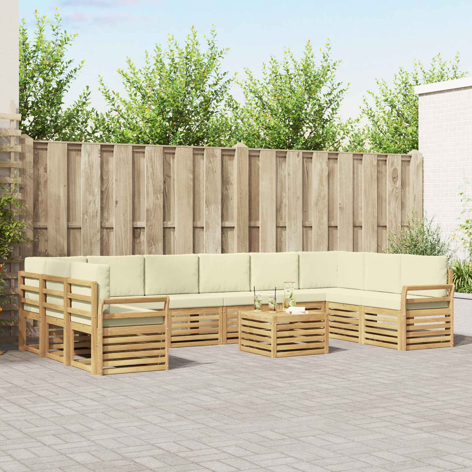 Buiten bankenset 11 pcs Wit en crèmekleurig 59 x 59 x 37 cm