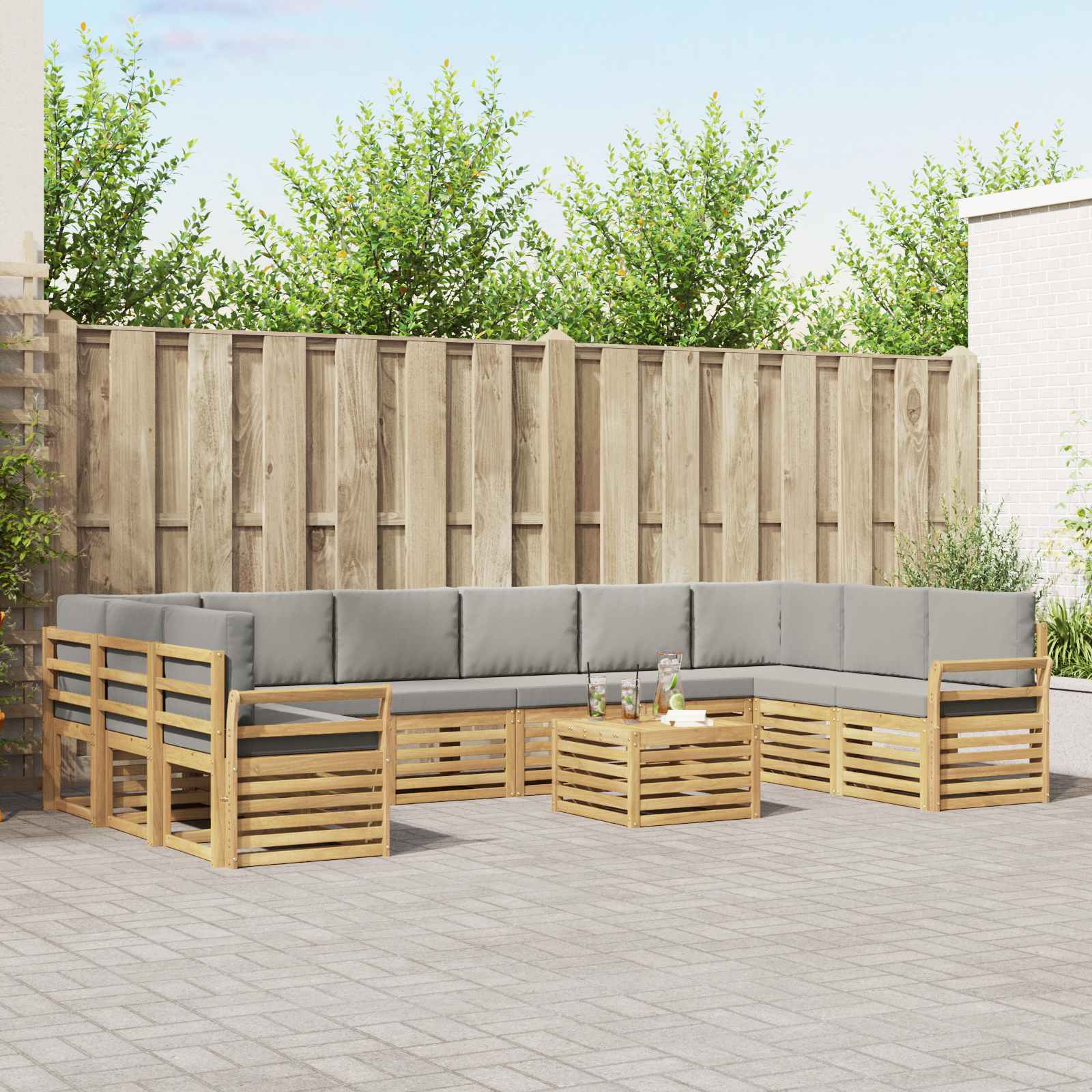 Buiten bankenset 11 pcs Wit en Lichtgrijs 59 x 59 x 37 cm