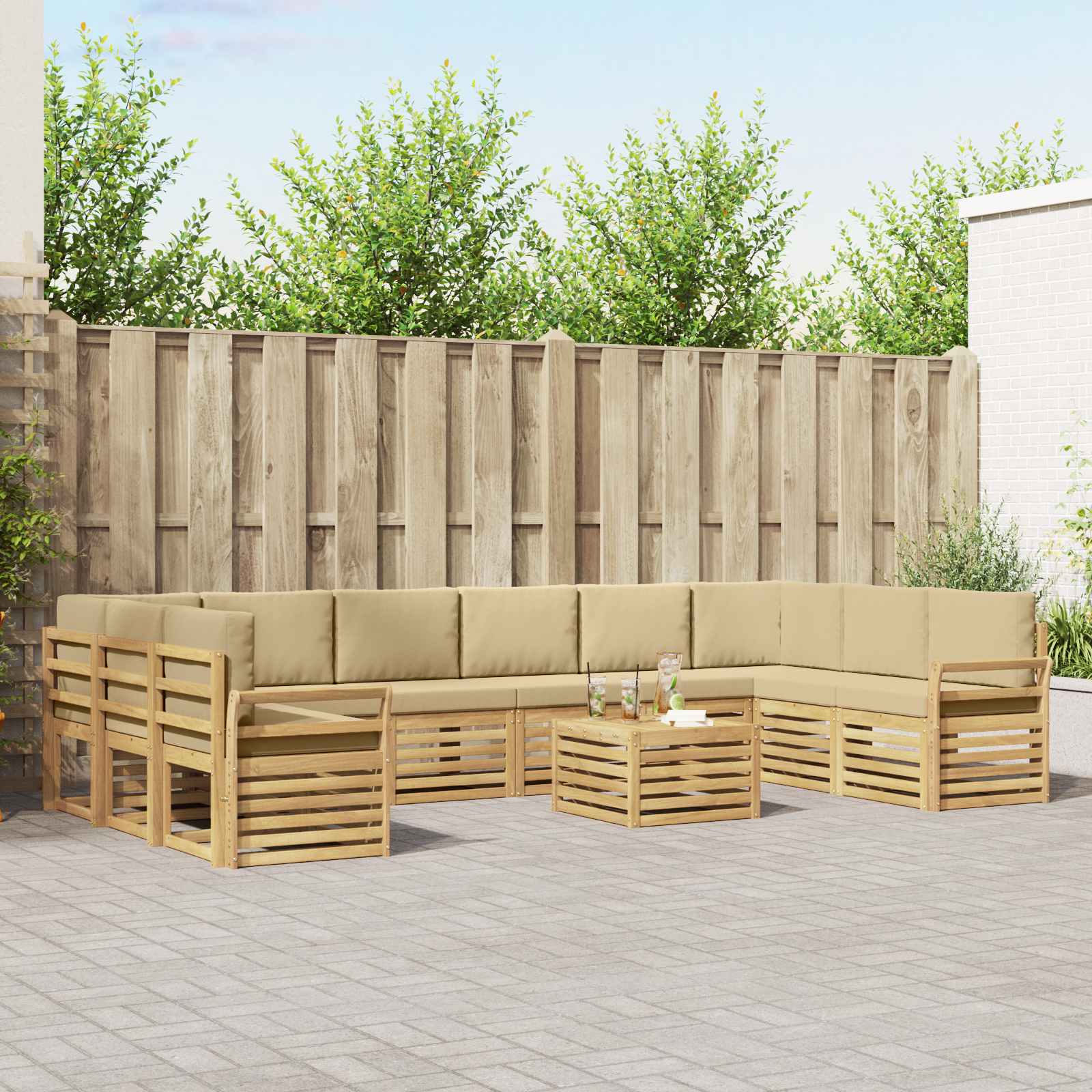 Buiten bankenset 11 pcs Wit en Beige 59 x 59 x 37 cm Polyester