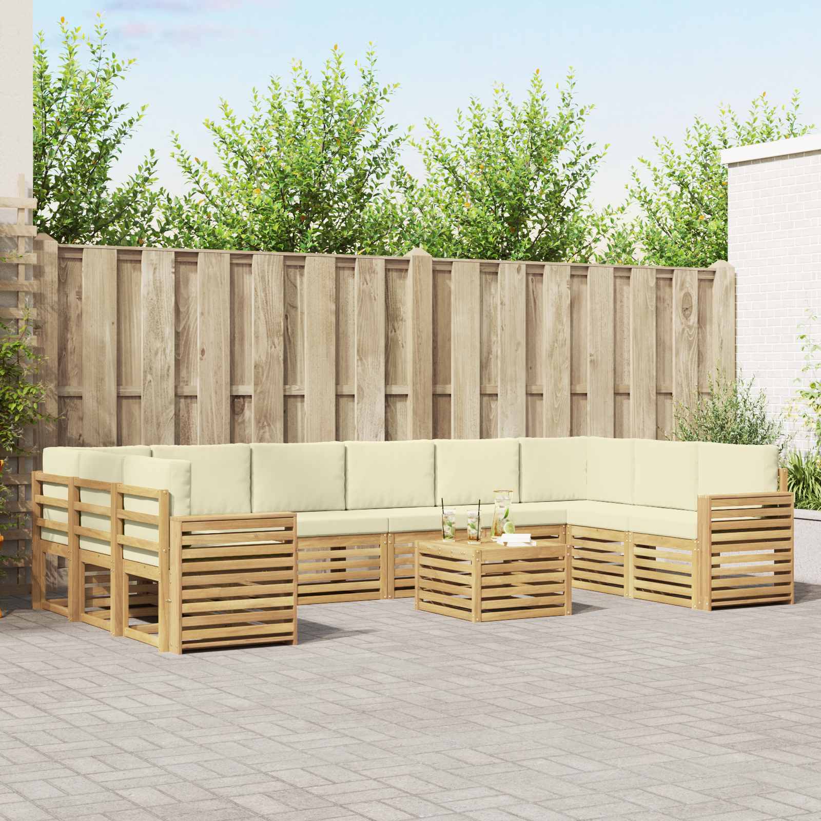 Buiten bankenset 11 pcs Wit en crèmekleurig 59 x 59 x 37 cm – afbeelding 1
