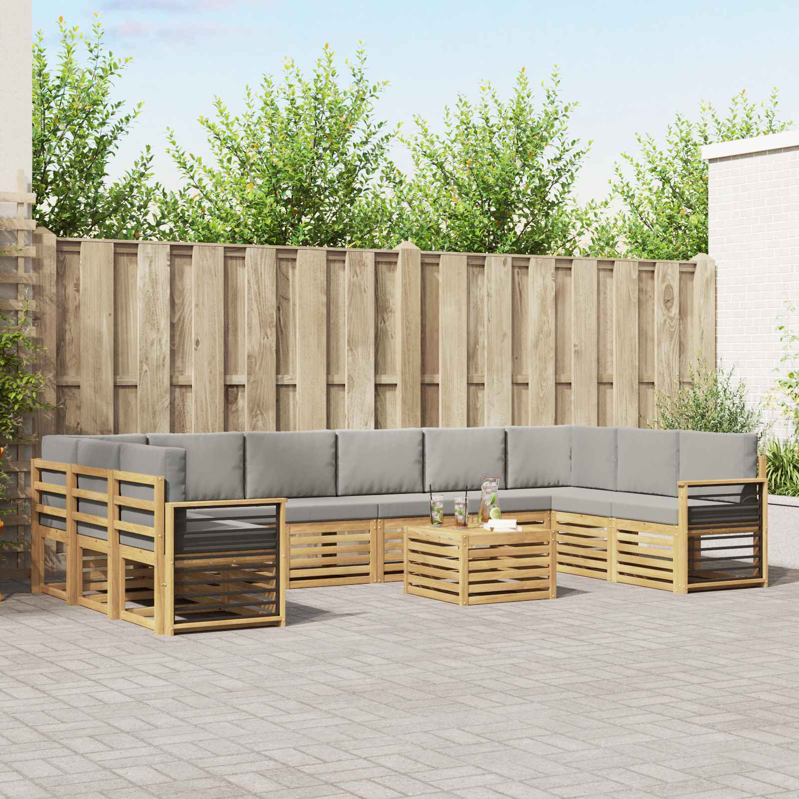 Buiten bankenset 11 pcs Wit en Lichtgrijs 59 x 59 x 37 cm