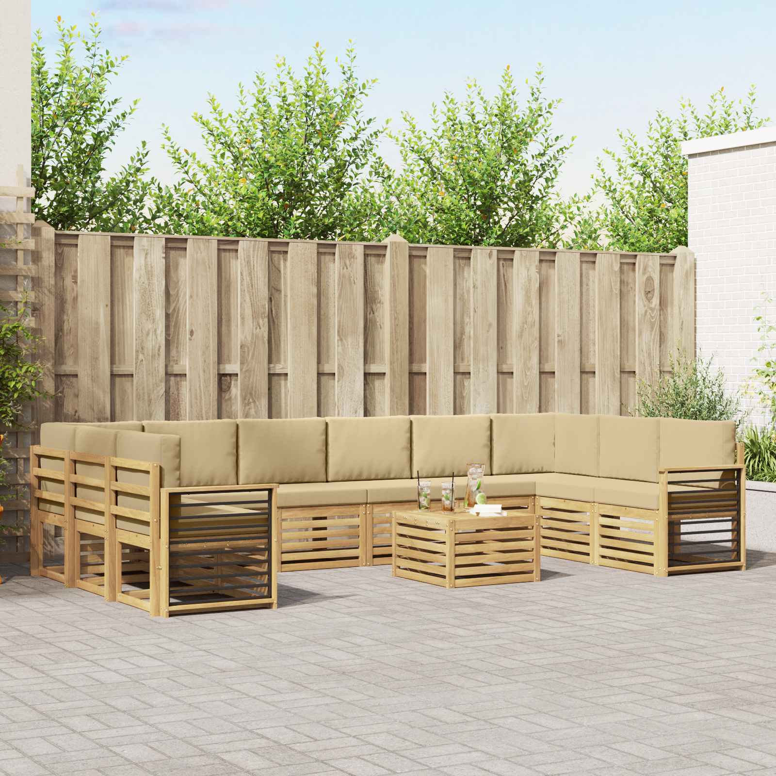 Buiten bankenset 11 pcs Wit en Beige 59 x 59 x 37 cm Polyester – afbeelding 1