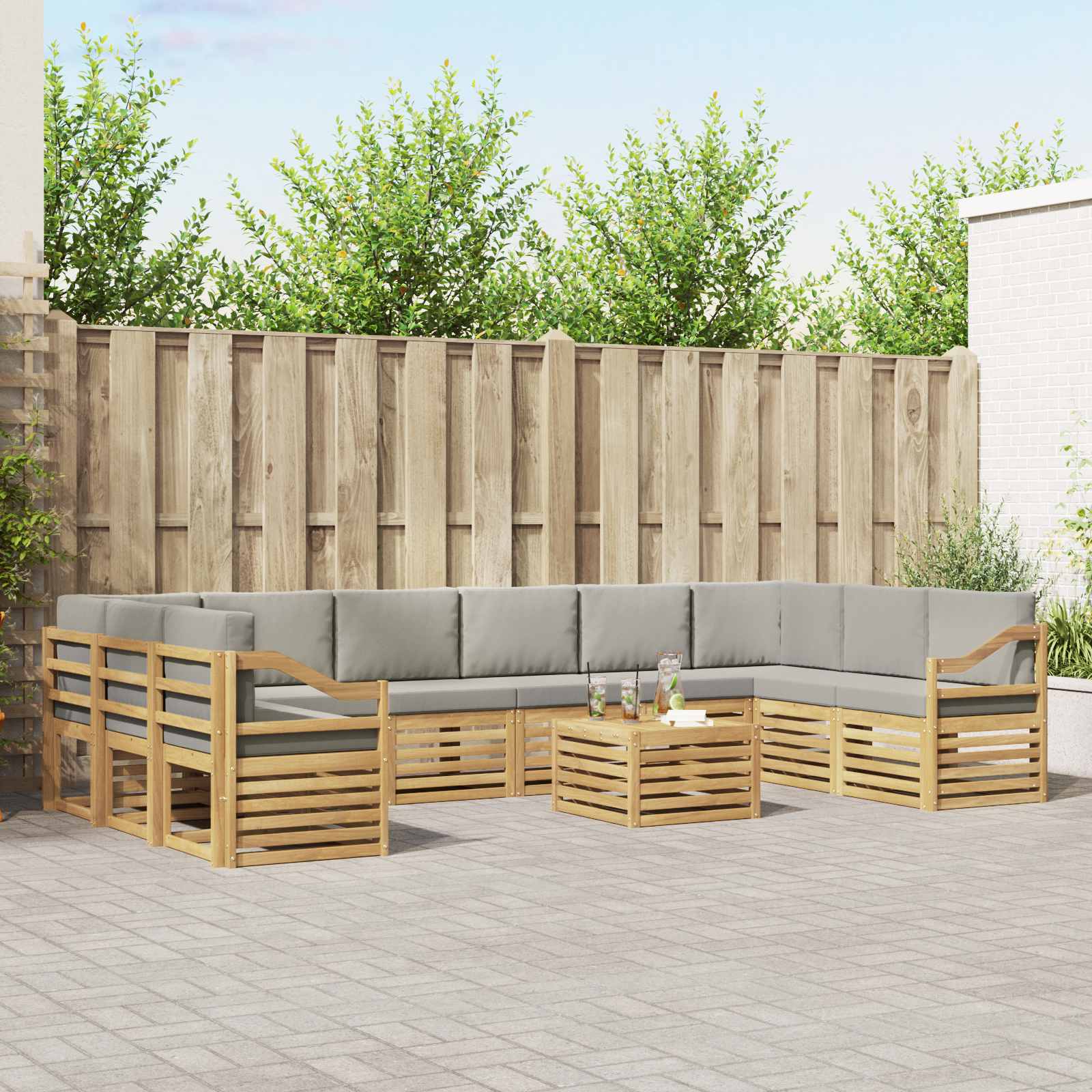 Buiten bankenset 11 pcs Wit en Lichtgrijs 59 x 59 x 37 cm – afbeelding 1