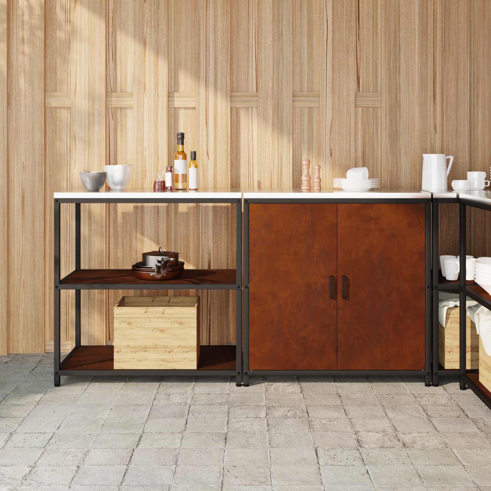 Keukenopslag set met plank met opslag 2 pcs Roestig Cortenstaal