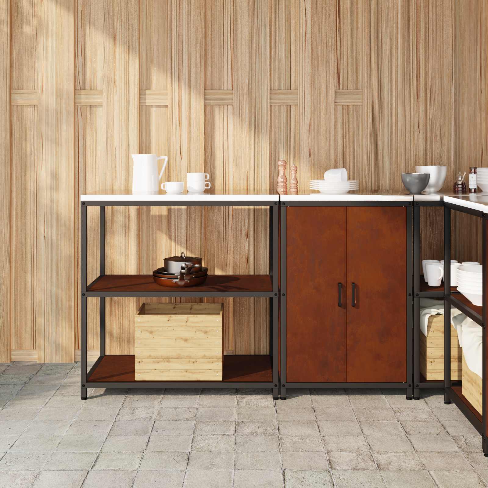 Keukenopslag set met plank met opslag 2 pcs Roestig Cortenstaal