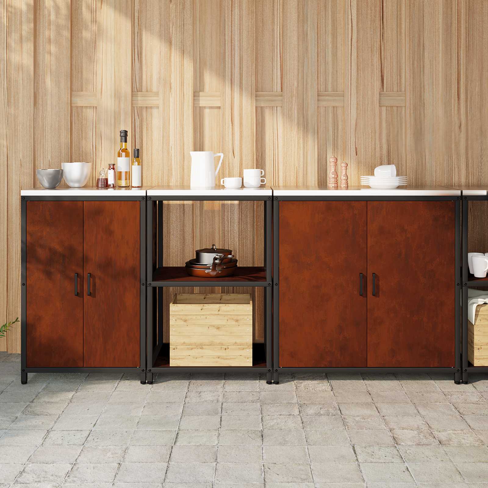 Keukenopslag set met plank met opslag 3 pcs Roestig Cortenstaal